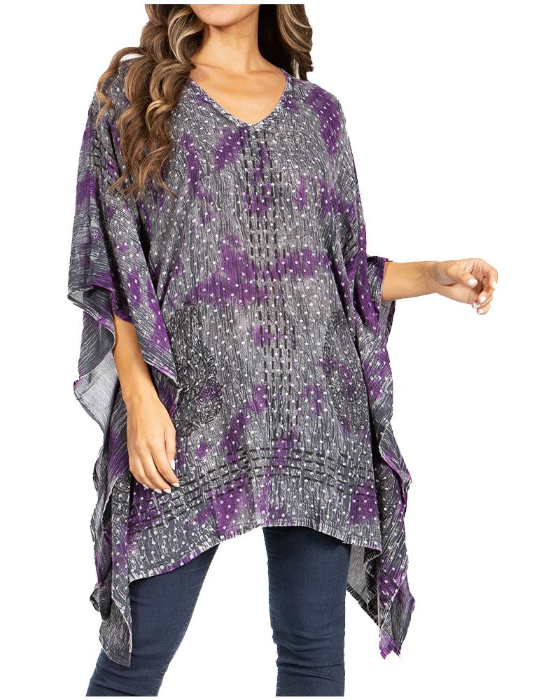 Sakkas Adalwin Third Tie Dye Desert Sun Circle Ponch Tunic Top Blouse W/Embroidery - Concordia Style Boutique