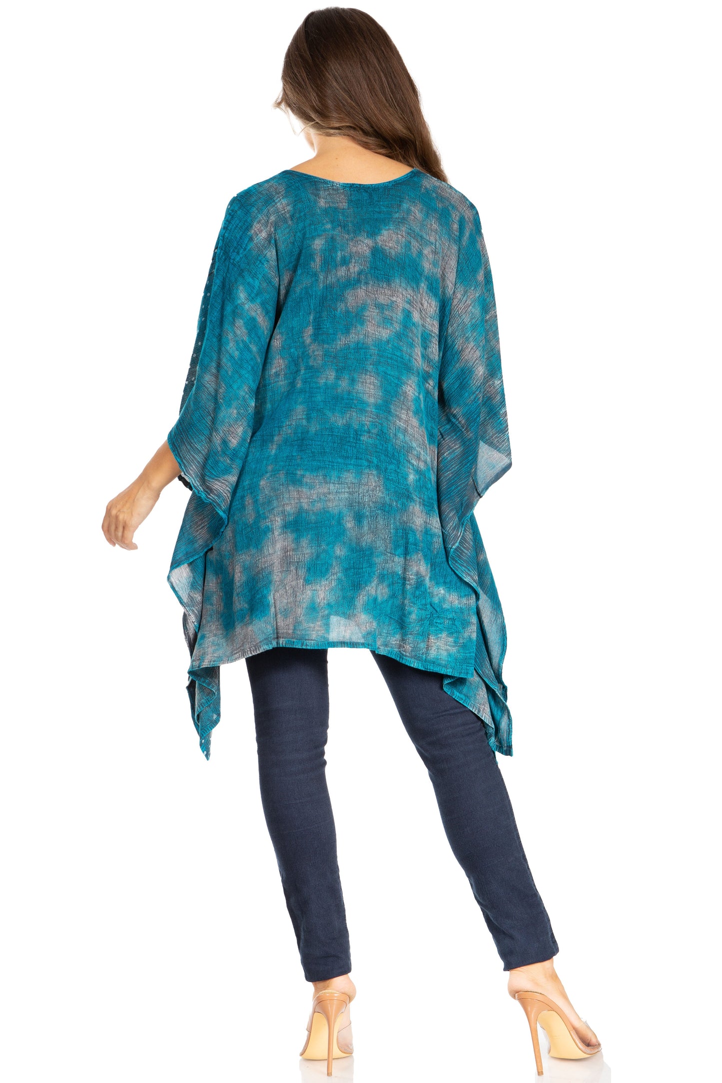 Sakkas Adalwin Third Tie Dye Desert Sun Circle Ponch Tunic Top Blouse W/Embroidery - Concordia Style Boutique