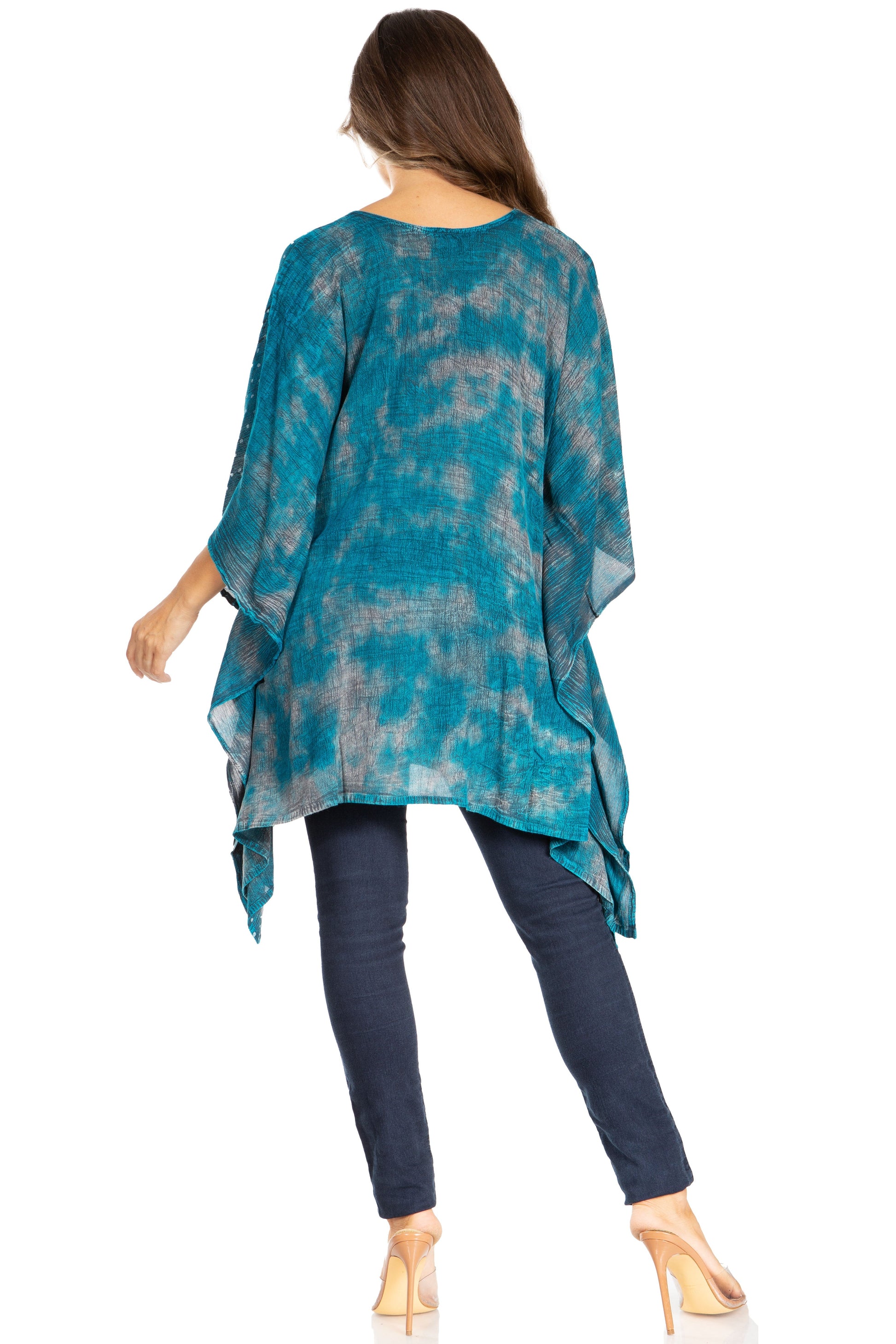 Sakkas Adalwin Third Tie Dye Desert Sun Circle Ponch Tunic Top Blouse W/Embroidery - Concordia Style Boutique