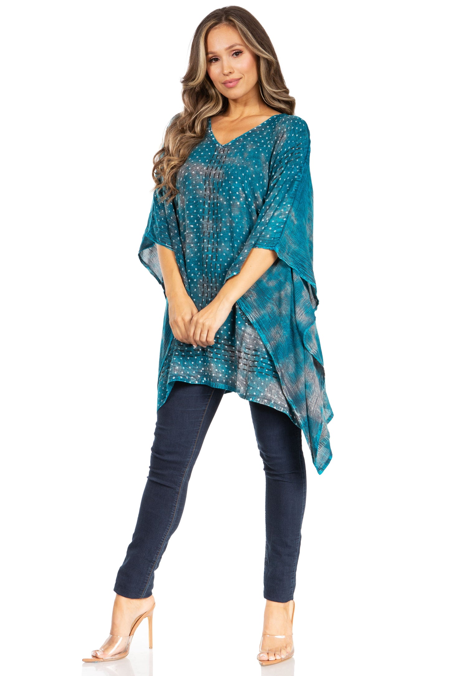Sakkas Adalwin Third Tie Dye Desert Sun Circle Ponch Tunic Top Blouse W/Embroidery - Concordia Style Boutique