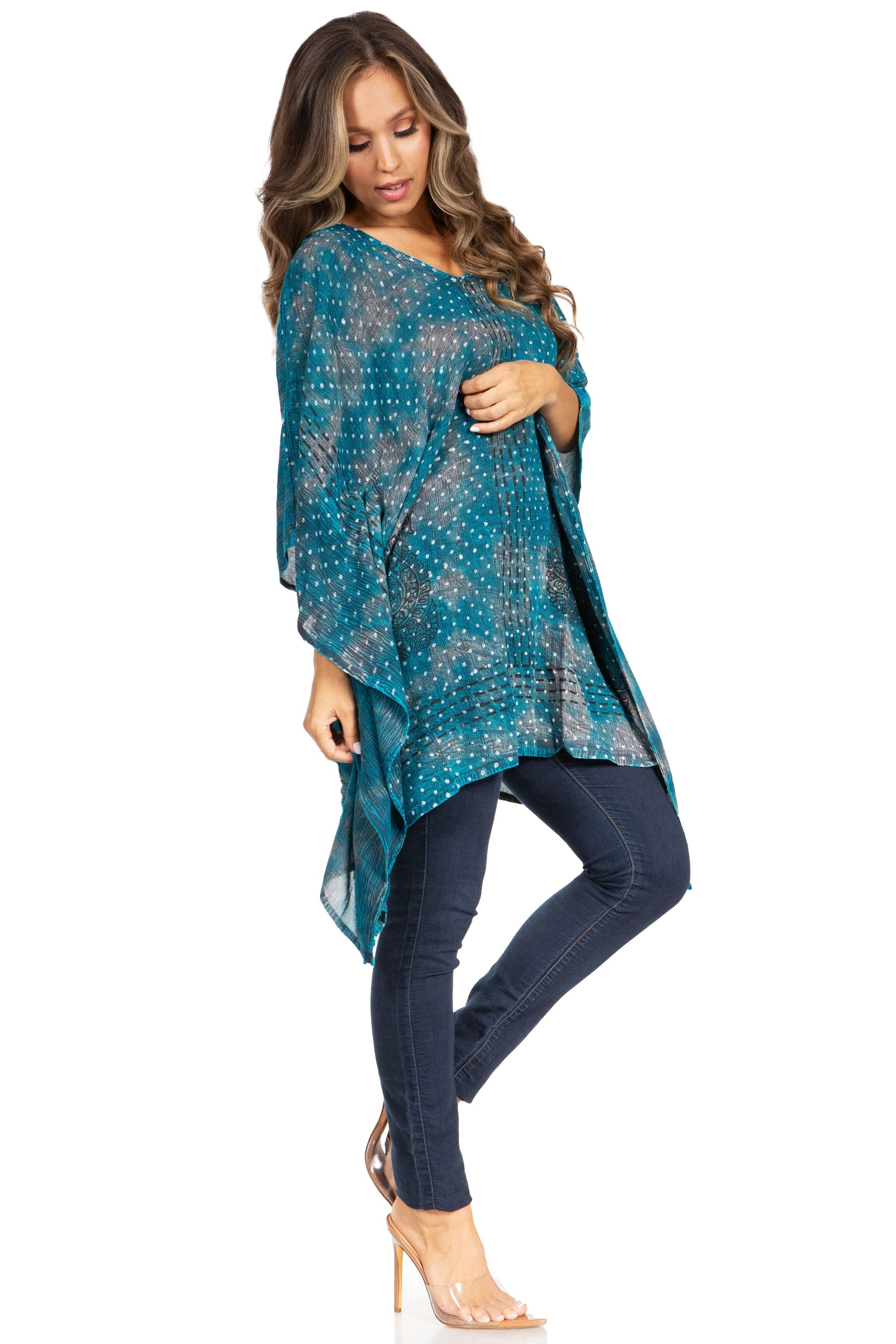 Sakkas Adalwin Third Tie Dye Desert Sun Circle Ponch Tunic Top Blouse W/Embroidery - Concordia Style Boutique