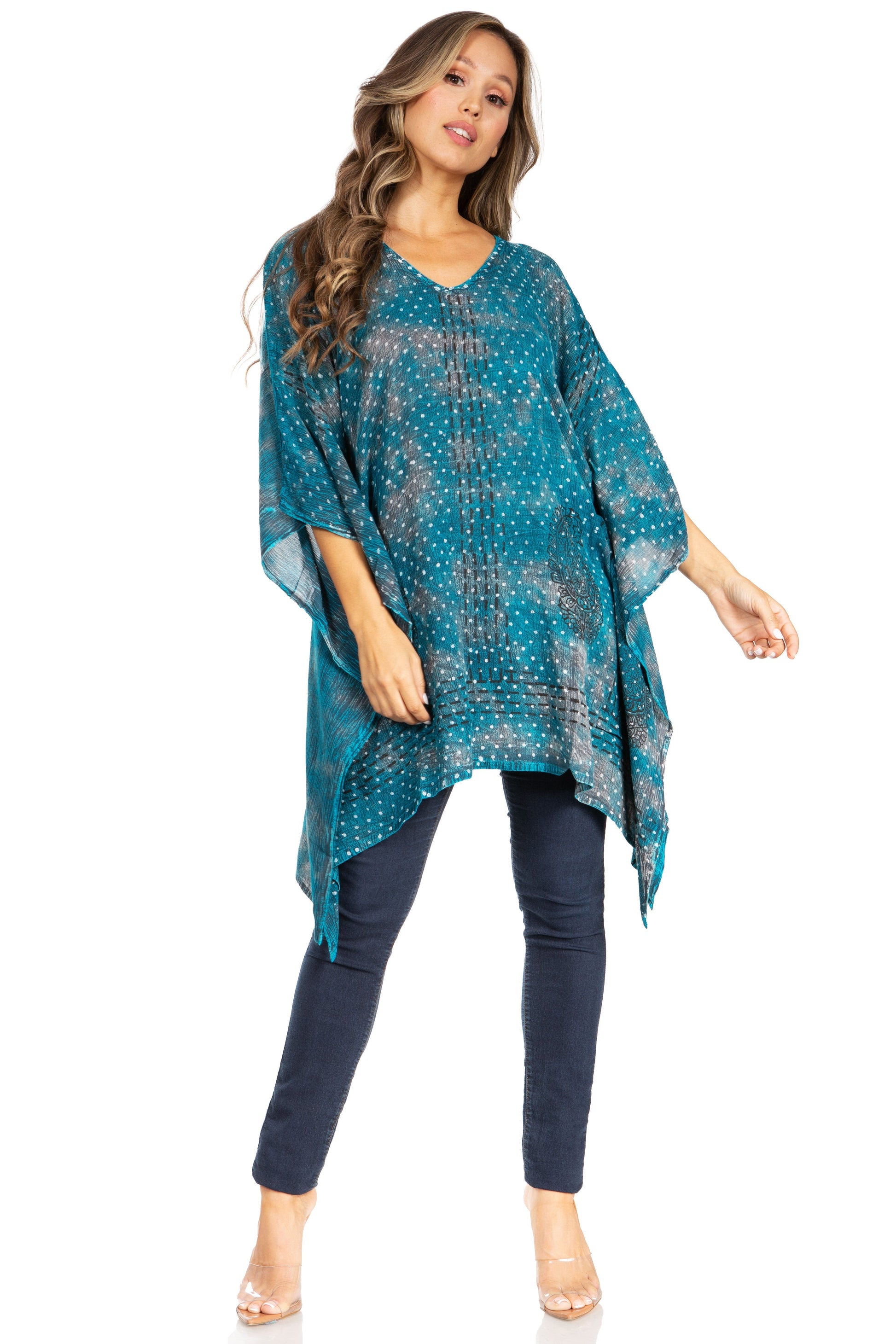 Sakkas Adalwin Third Tie Dye Desert Sun Circle Ponch Tunic Top Blouse W/Embroidery - Concordia Style Boutique