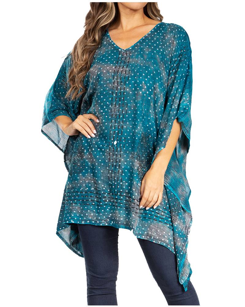Sakkas Adalwin Third Tie Dye Desert Sun Circle Ponch Tunic Top Blouse W/Embroidery - Concordia Style Boutique