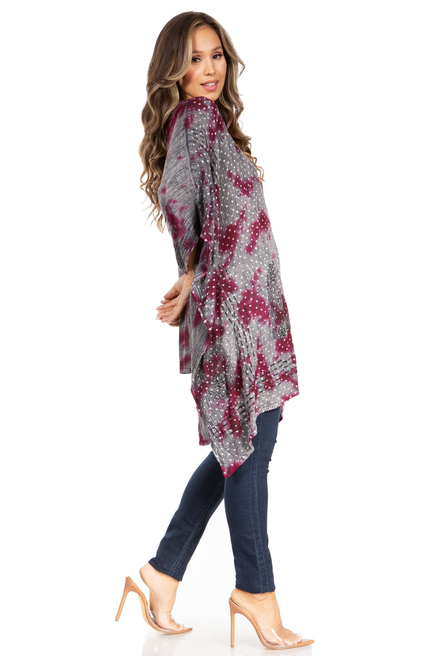 Sakkas Adalwin Third Tie Dye Desert Sun Circle Ponch Tunic Top Blouse W/Embroidery - Concordia Style Boutique
