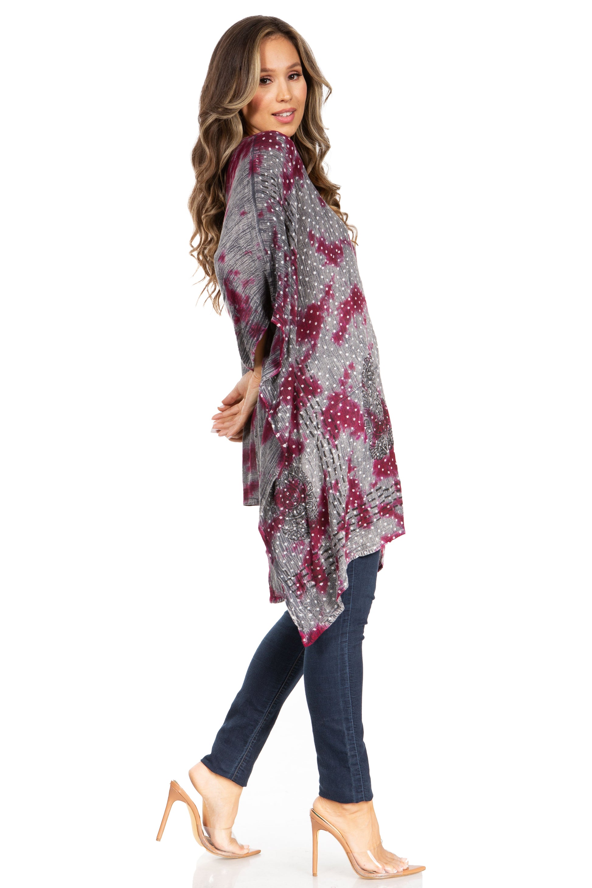 Sakkas Adalwin Third Tie Dye Desert Sun Circle Ponch Tunic Top Blouse W/Embroidery - Concordia Style Boutique