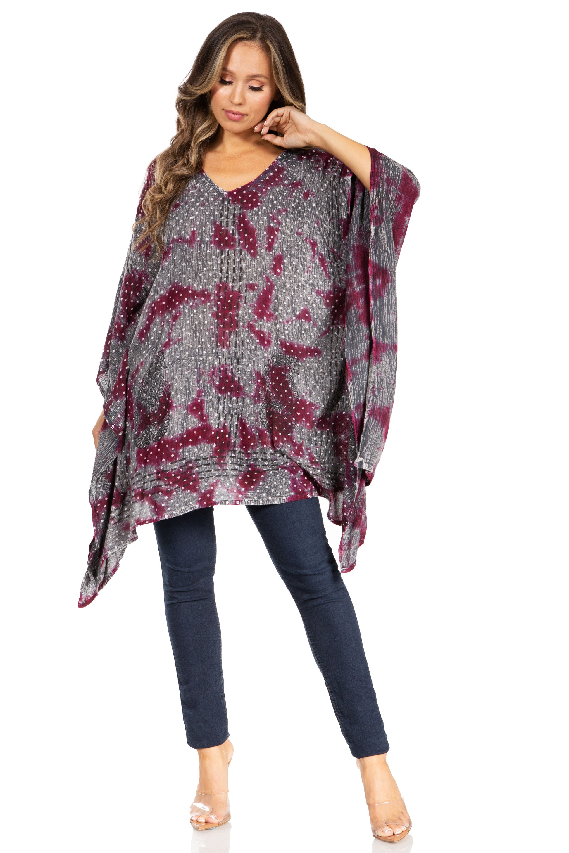 Sakkas Adalwin Third Tie Dye Desert Sun Circle Ponch Tunic Top Blouse W/Embroidery - Concordia Style Boutique