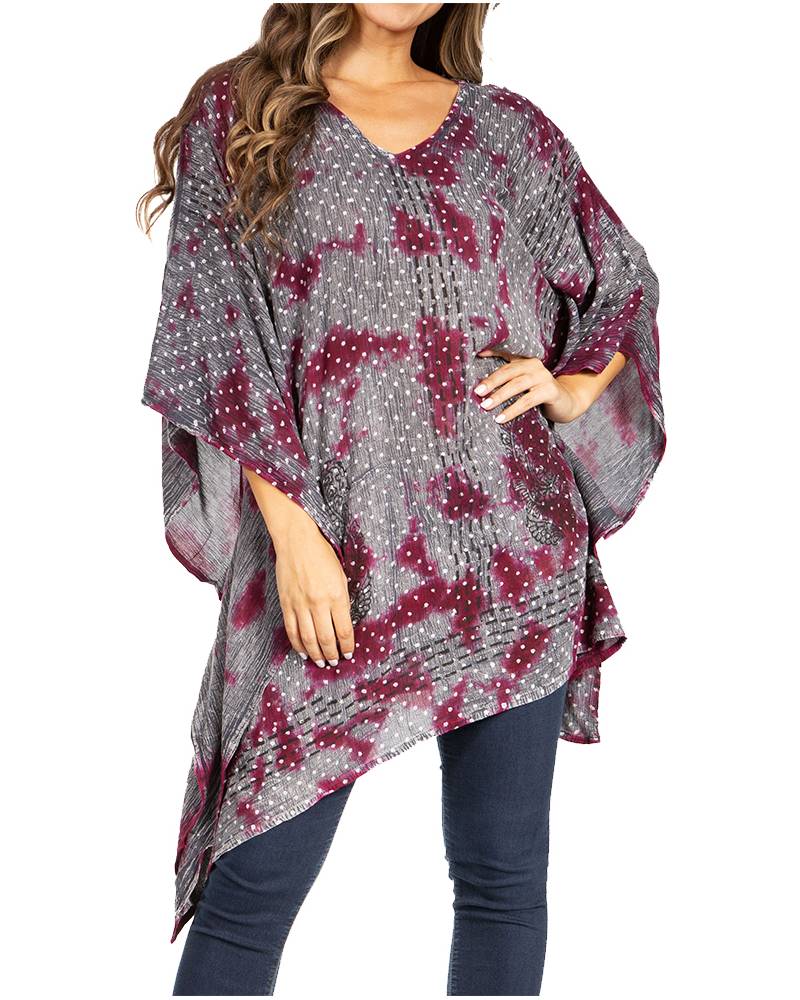 Sakkas Adalwin Third Tie Dye Desert Sun Circle Ponch Tunic Top Blouse W/Embroidery - Concordia Style Boutique
