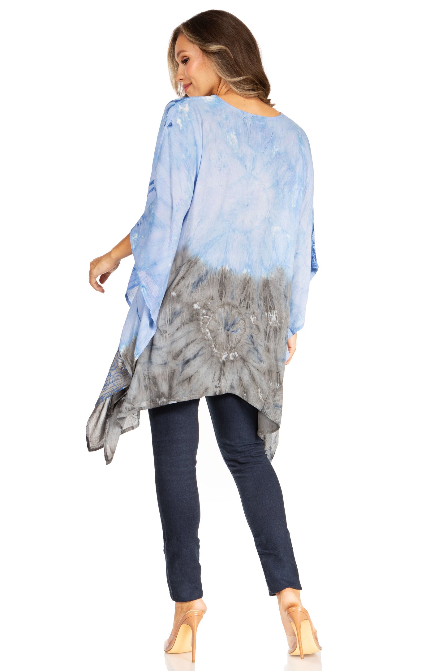 Sakkas Adalwin Third Tie Dye Desert Sun Circle Ponch Tunic Top Blouse W/Embroidery - Concordia Style Boutique