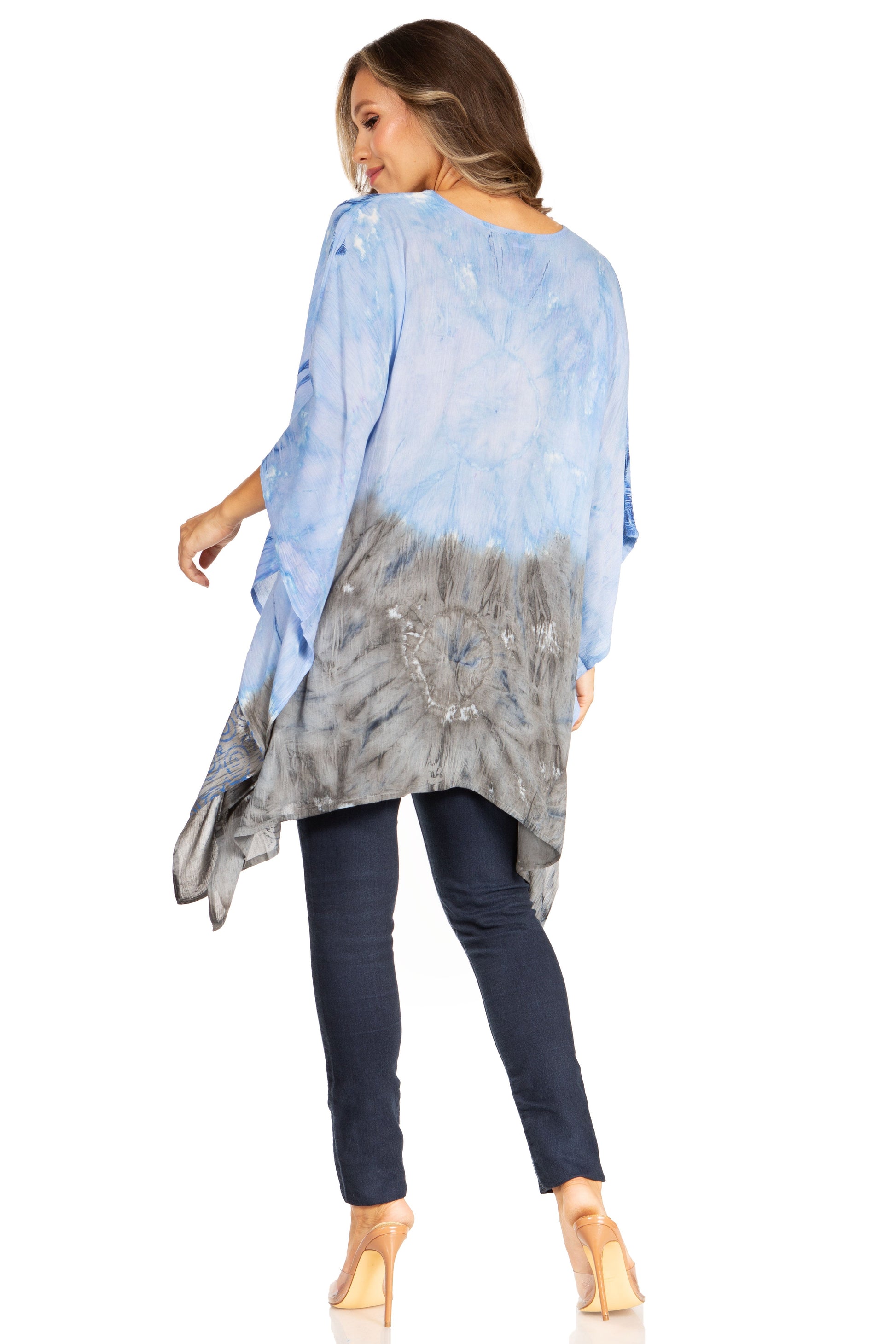 Sakkas Adalwin Third Tie Dye Desert Sun Circle Ponch Tunic Top Blouse W/Embroidery - Concordia Style Boutique