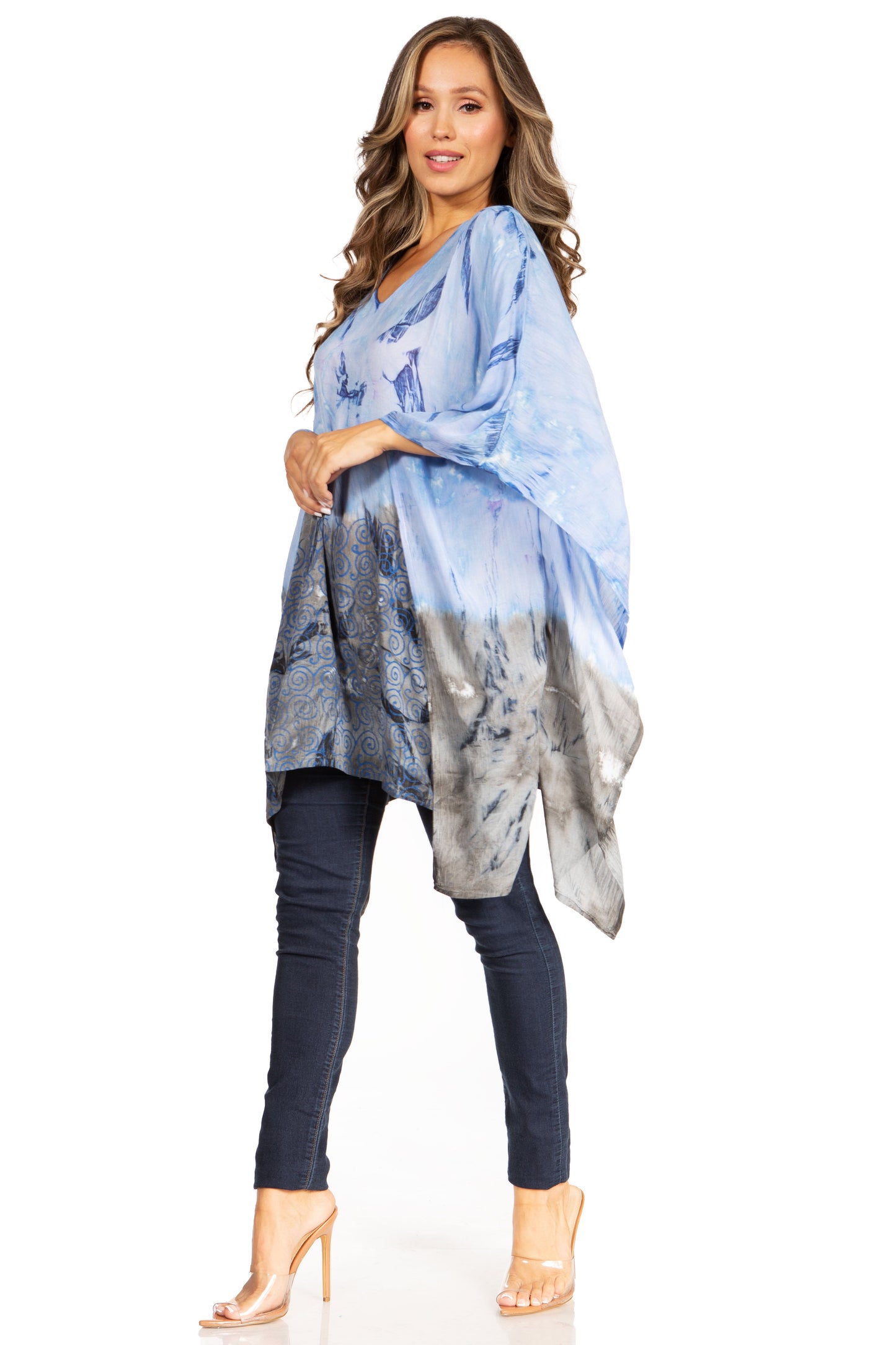 Sakkas Adalwin Third Tie Dye Desert Sun Circle Ponch Tunic Top Blouse W/Embroidery - Concordia Style Boutique