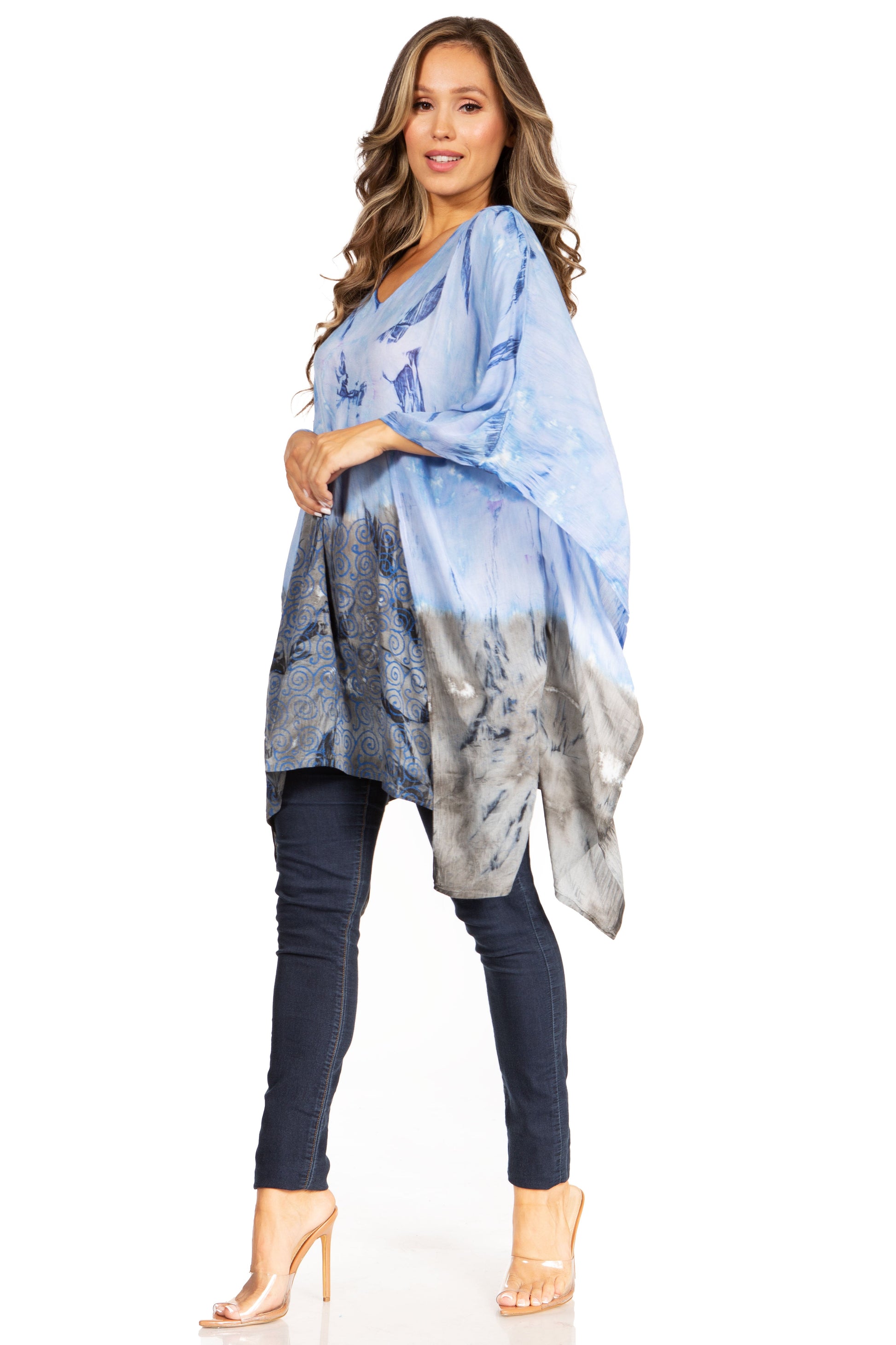 Sakkas Adalwin Third Tie Dye Desert Sun Circle Ponch Tunic Top Blouse W/Embroidery - Concordia Style Boutique