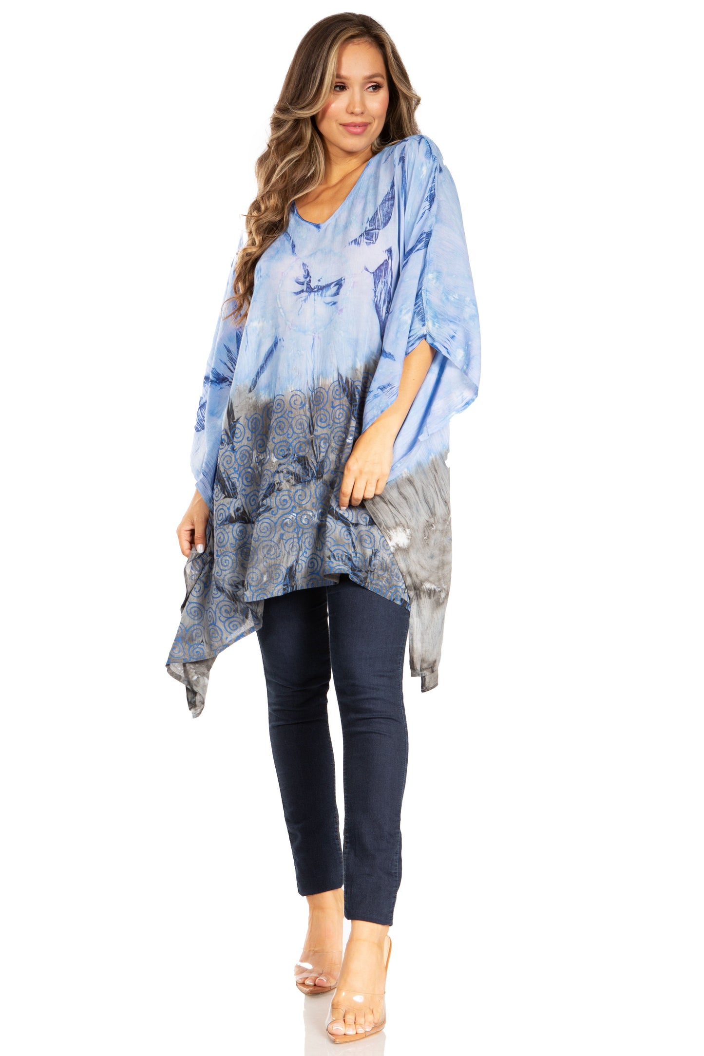 Sakkas Adalwin Third Tie Dye Desert Sun Circle Ponch Tunic Top Blouse W/Embroidery - Concordia Style Boutique