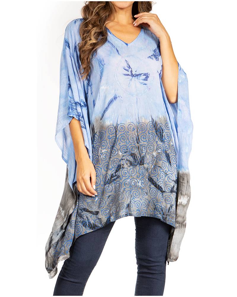 Sakkas Adalwin Third Tie Dye Desert Sun Circle Ponch Tunic Top Blouse W/Embroidery - Concordia Style Boutique