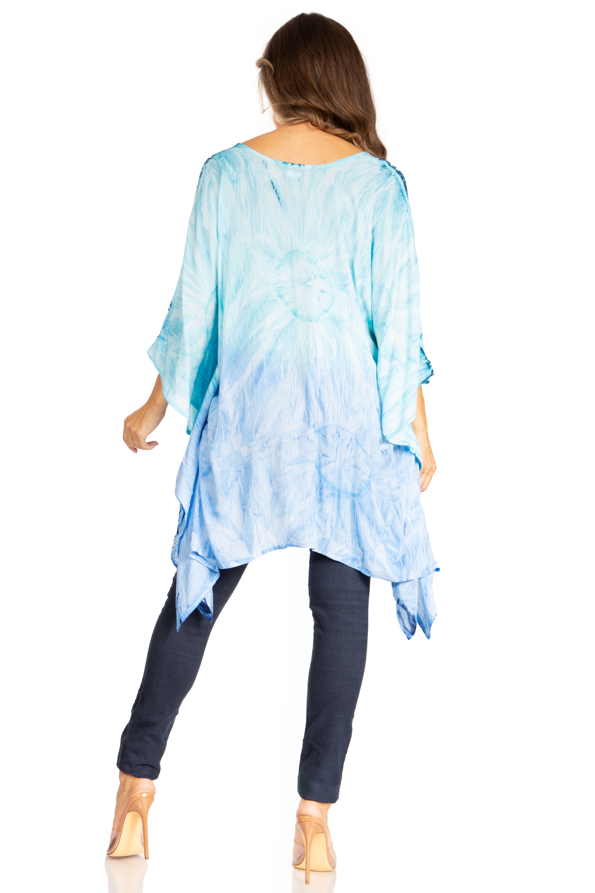 Sakkas Adalwin Third Tie Dye Desert Sun Circle Ponch Tunic Top Blouse W/Embroidery - Concordia Style Boutique