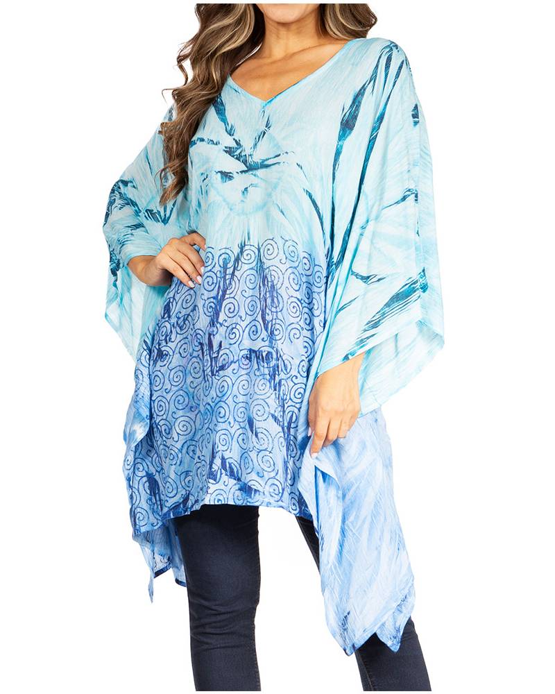 Sakkas Adalwin Third Tie Dye Desert Sun Circle Ponch Tunic Top Blouse W/Embroidery - Concordia Style Boutique