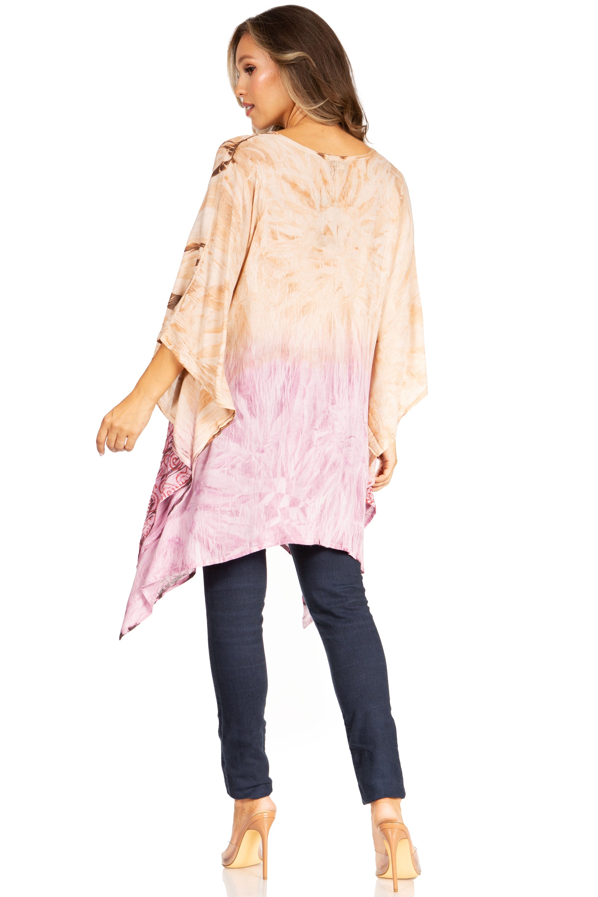 Sakkas Adalwin Third Tie Dye Desert Sun Circle Ponch Tunic Top Blouse W/Embroidery - Concordia Style Boutique