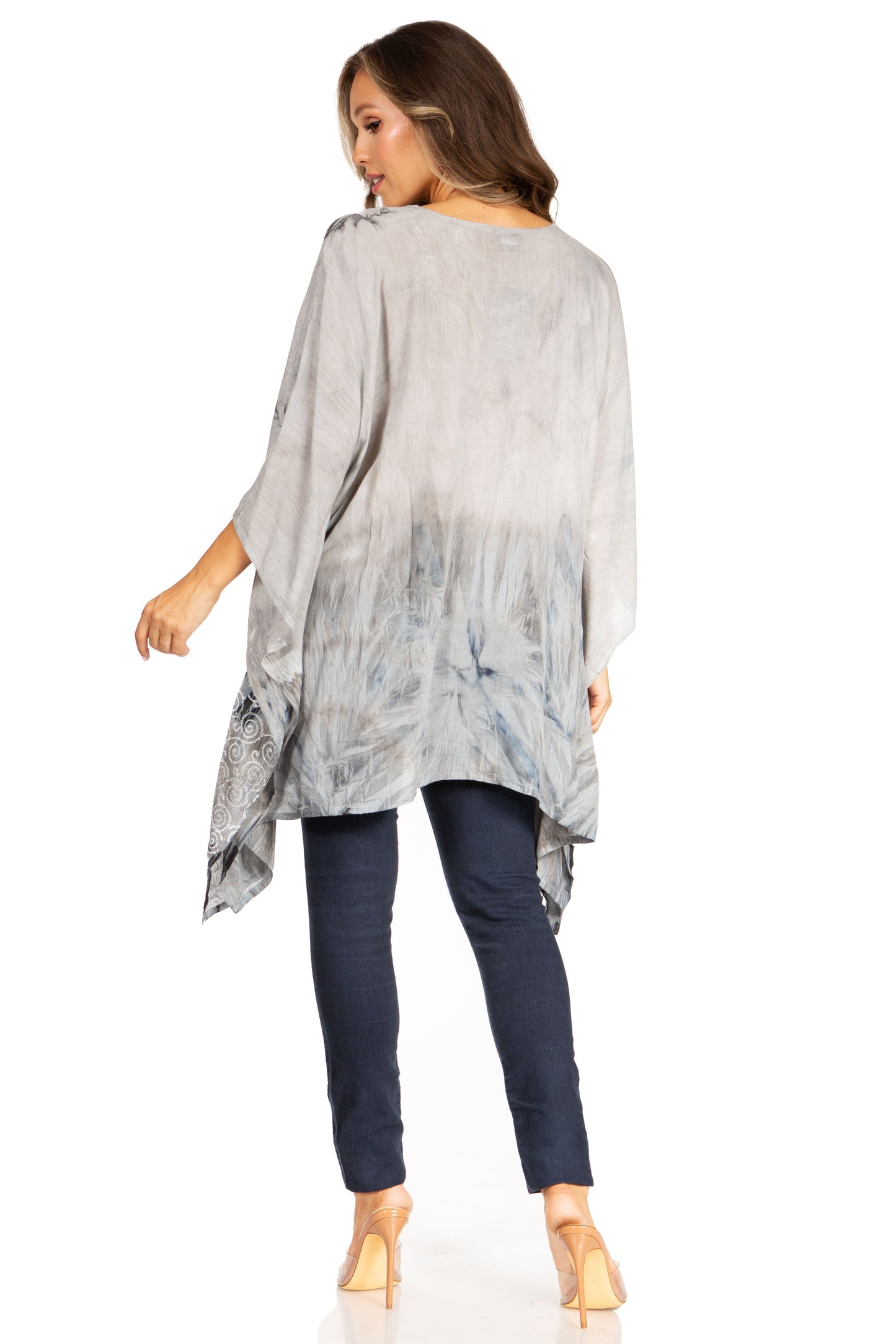 Sakkas Adalwin Third Tie Dye Desert Sun Circle Ponch Tunic Top Blouse W/Embroidery - Concordia Style Boutique