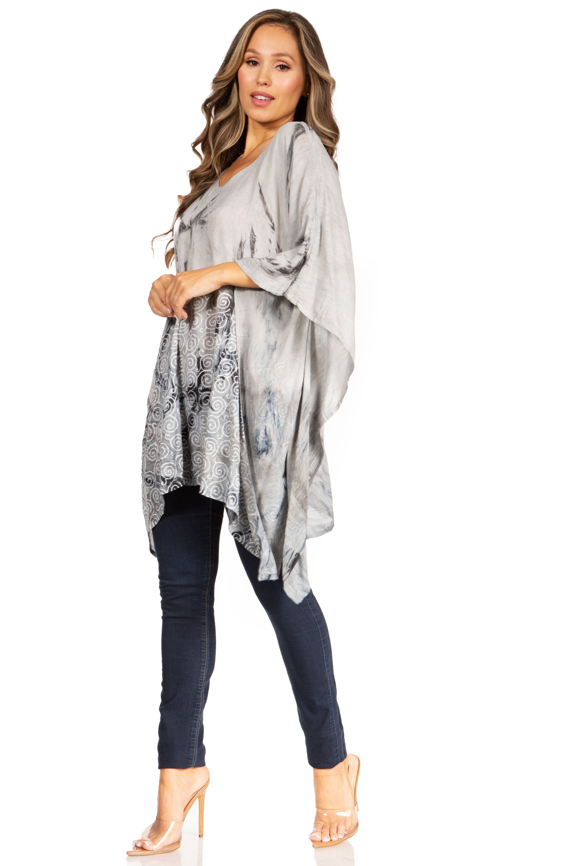 Sakkas Adalwin Third Tie Dye Desert Sun Circle Ponch Tunic Top Blouse W/Embroidery - Concordia Style Boutique