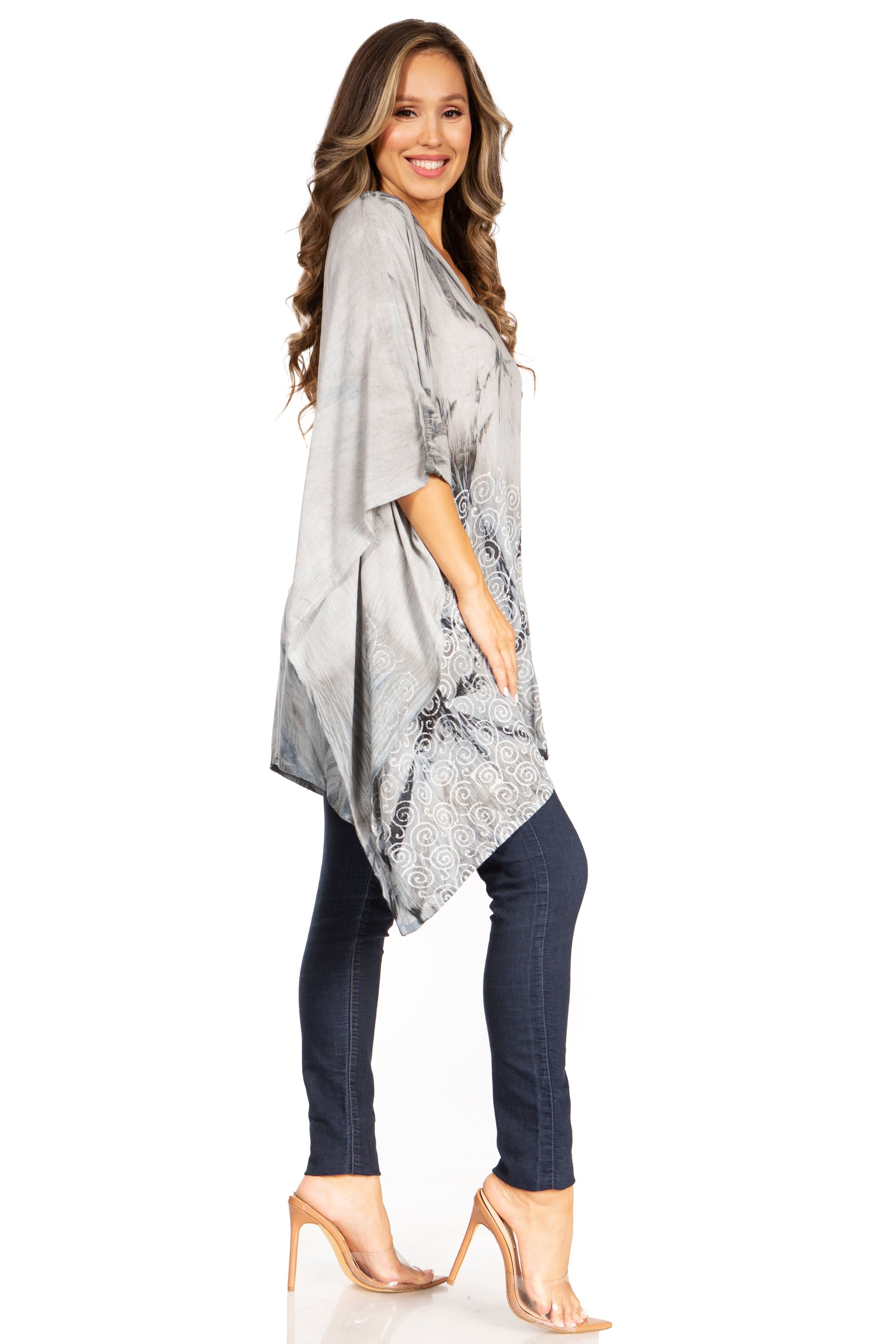 Sakkas Adalwin Third Tie Dye Desert Sun Circle Ponch Tunic Top Blouse W/Embroidery - Concordia Style Boutique