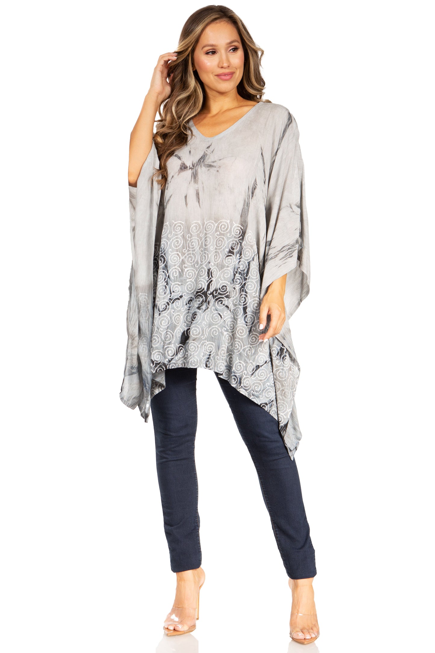 Sakkas Adalwin Third Tie Dye Desert Sun Circle Ponch Tunic Top Blouse W/Embroidery - Concordia Style Boutique