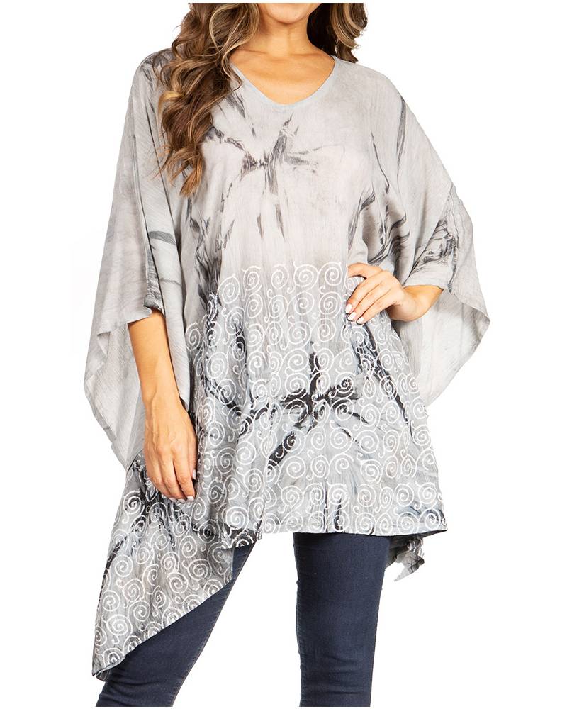 Sakkas Adalwin Third Tie Dye Desert Sun Circle Ponch Tunic Top Blouse W/Embroidery - Concordia Style Boutique
