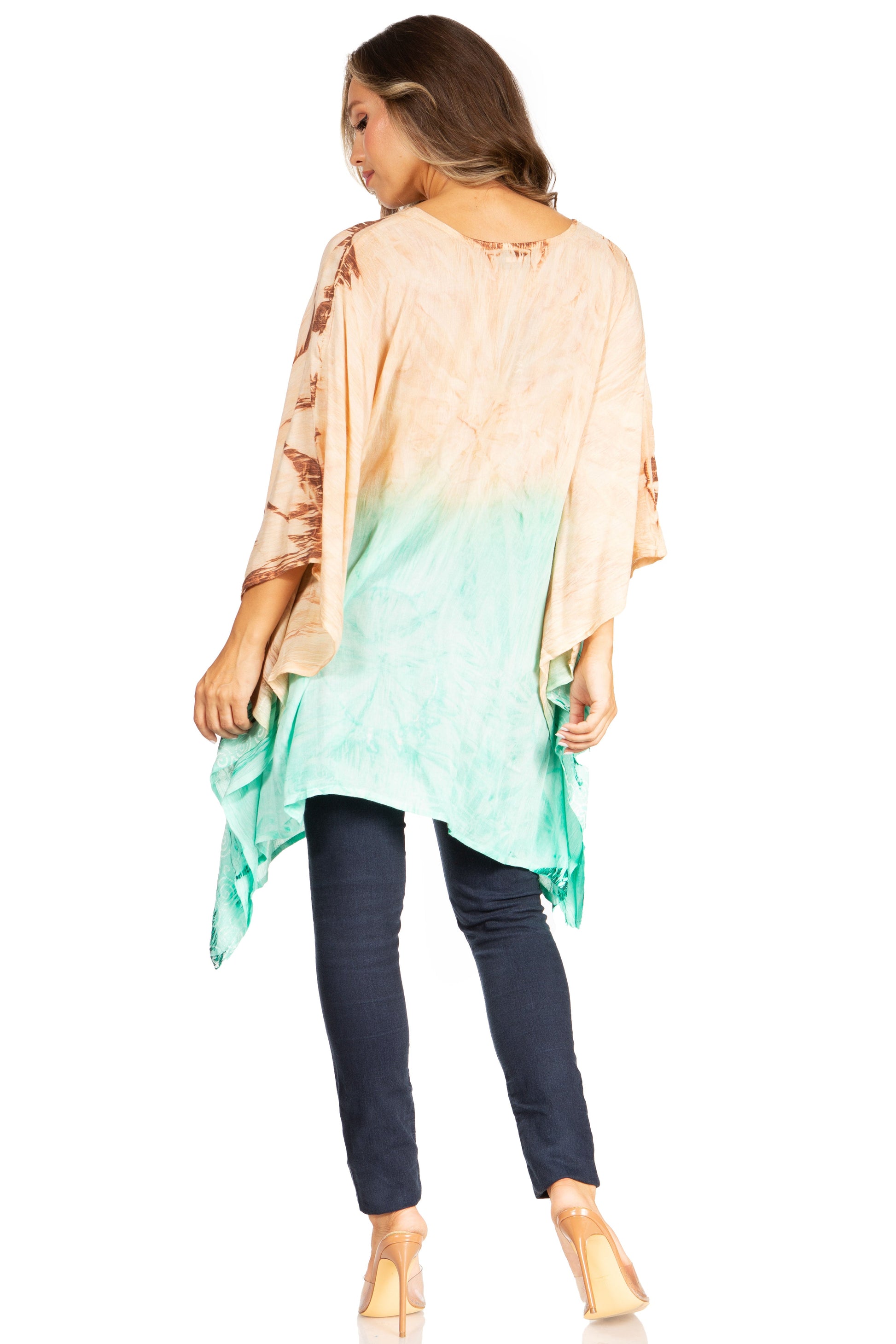 Sakkas Adalwin Third Tie Dye Desert Sun Circle Ponch Tunic Top Blouse W/Embroidery - Concordia Style Boutique