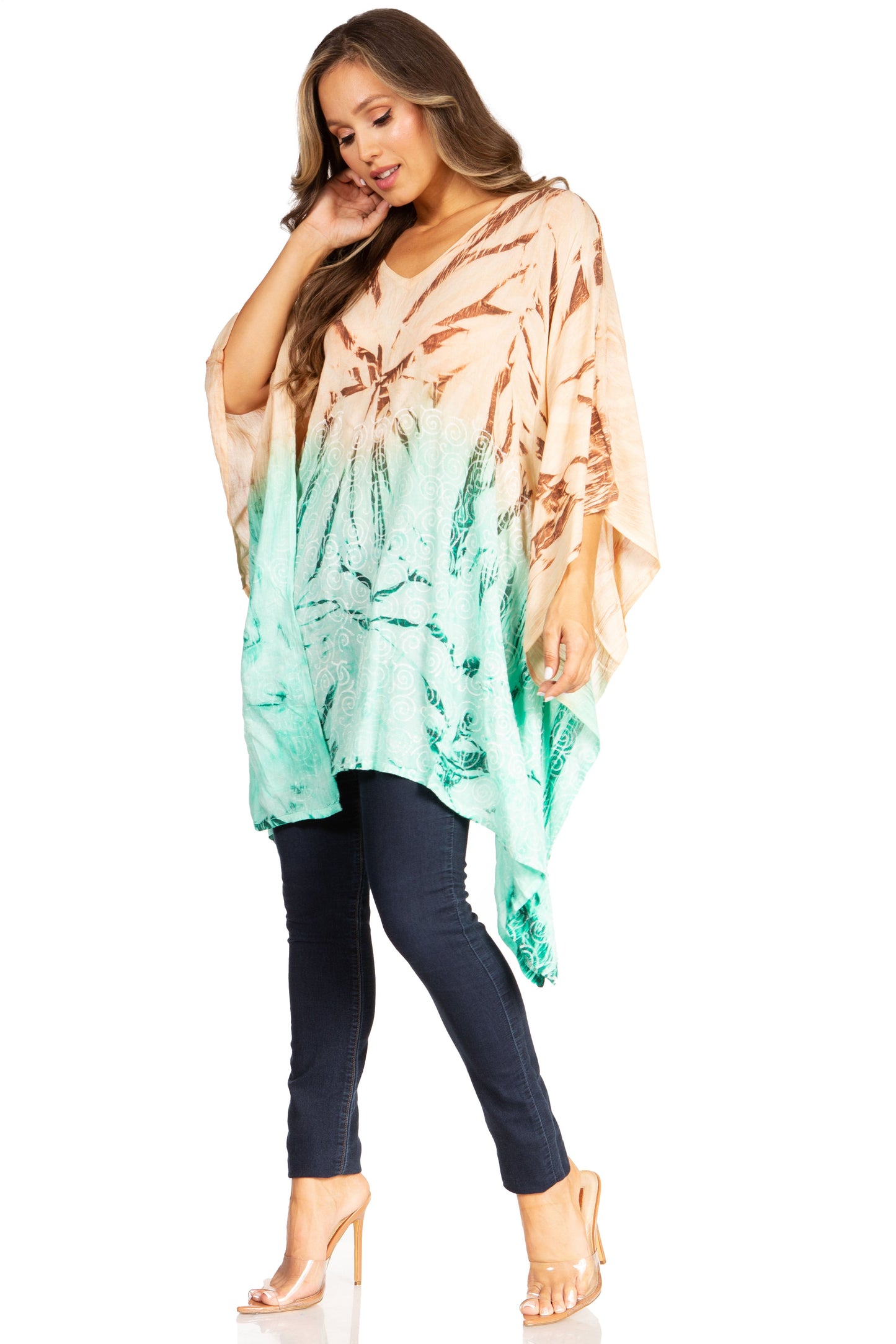 Sakkas Adalwin Third Tie Dye Desert Sun Circle Ponch Tunic Top Blouse W/Embroidery - Concordia Style Boutique