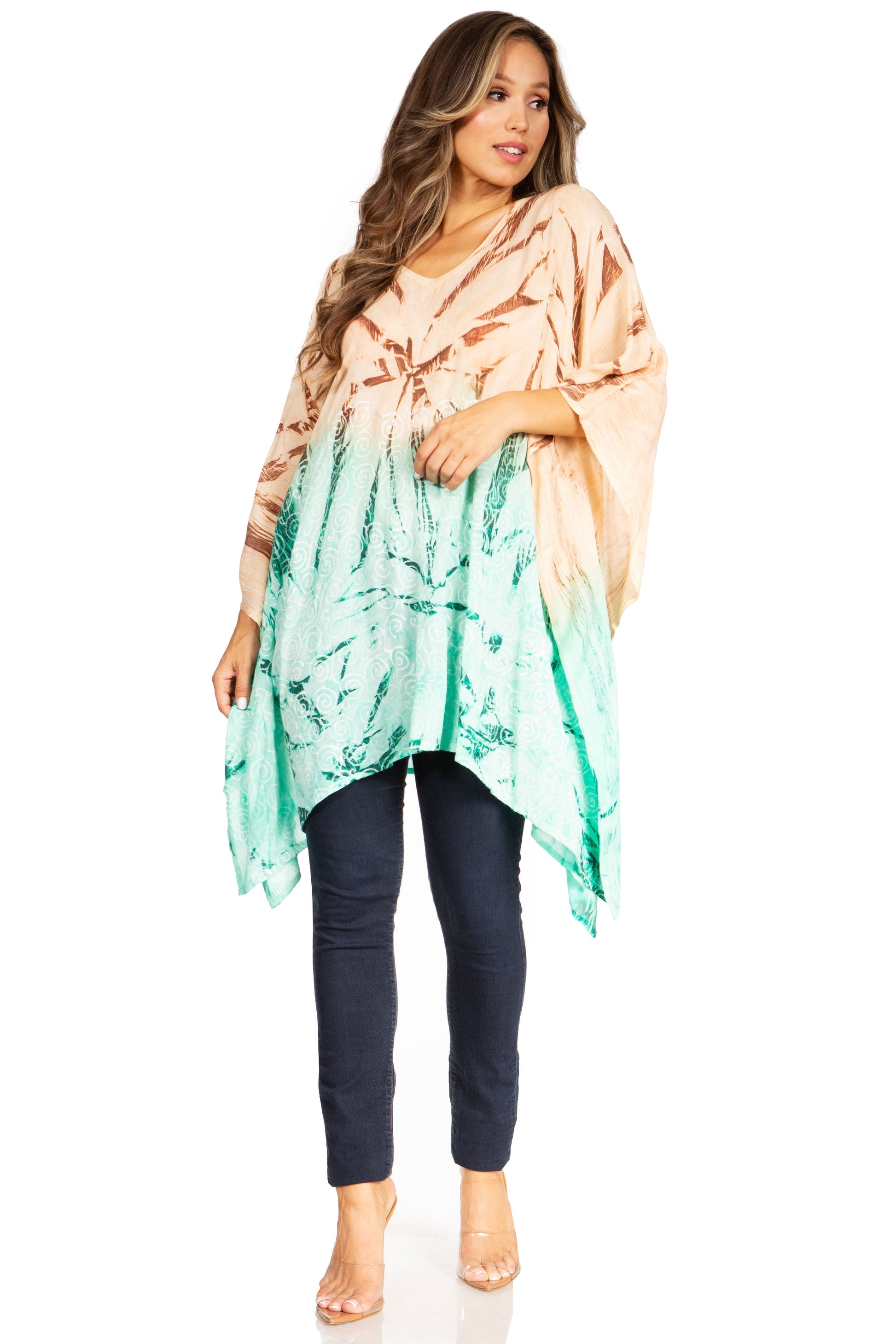 Sakkas Adalwin Third Tie Dye Desert Sun Circle Ponch Tunic Top Blouse W/Embroidery - Concordia Style Boutique