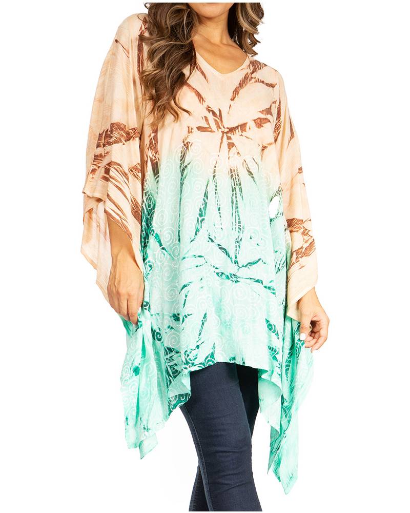 Sakkas Adalwin Third Tie Dye Desert Sun Circle Ponch Tunic Top Blouse W/Embroidery - Concordia Style Boutique