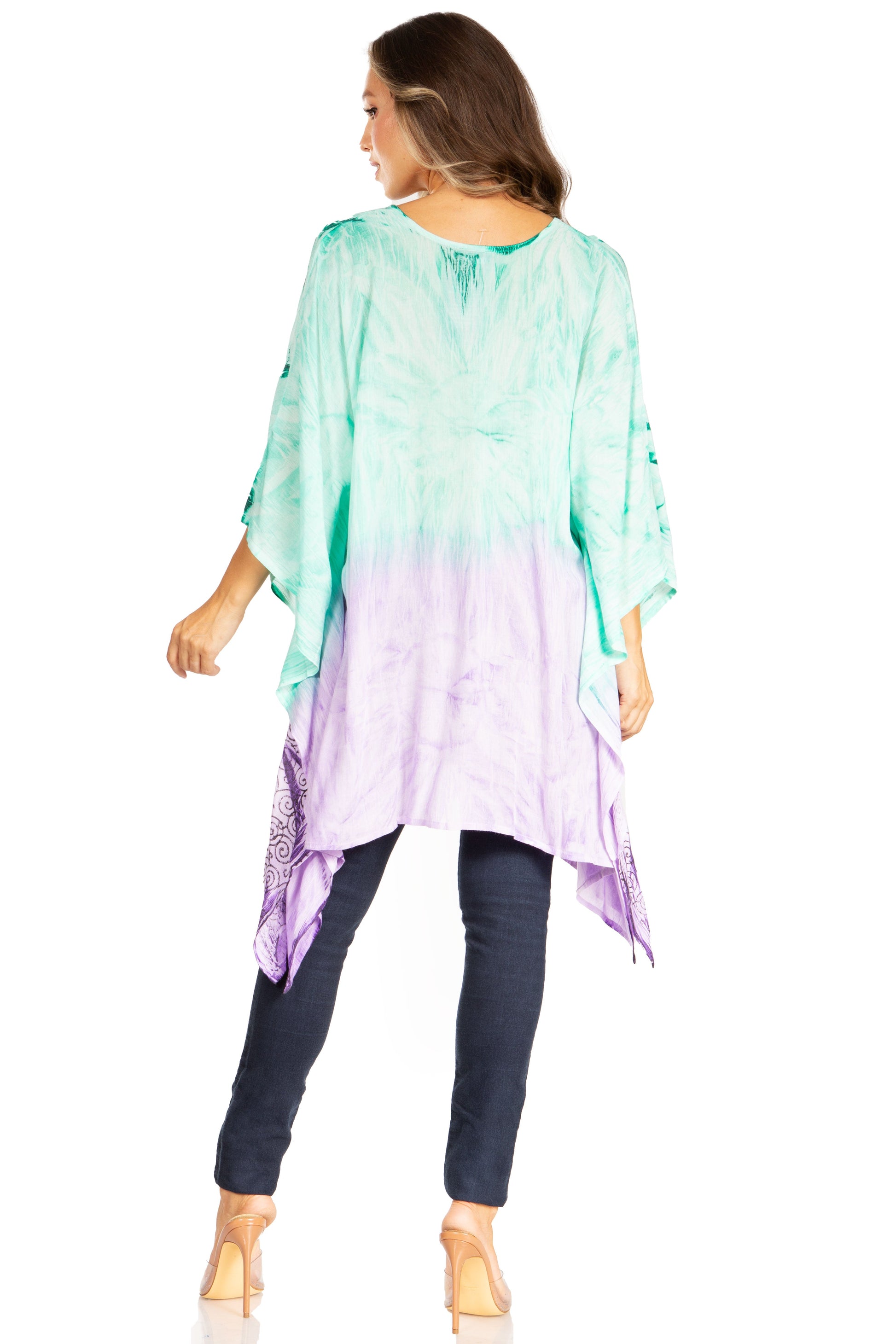 Sakkas Adalwin Third Tie Dye Desert Sun Circle Ponch Tunic Top Blouse W/Embroidery - Concordia Style Boutique