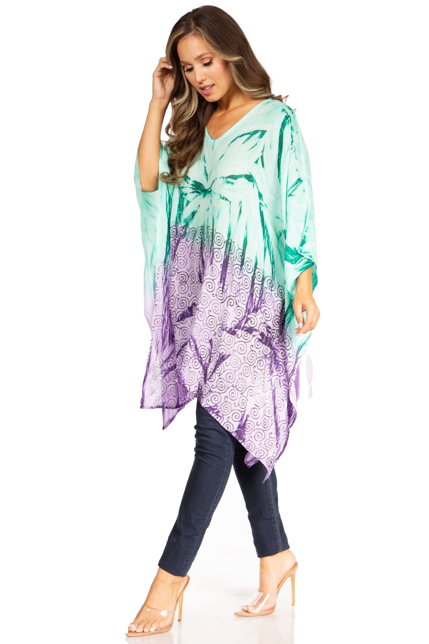 Sakkas Adalwin Third Tie Dye Desert Sun Circle Ponch Tunic Top Blouse W/Embroidery - Concordia Style Boutique