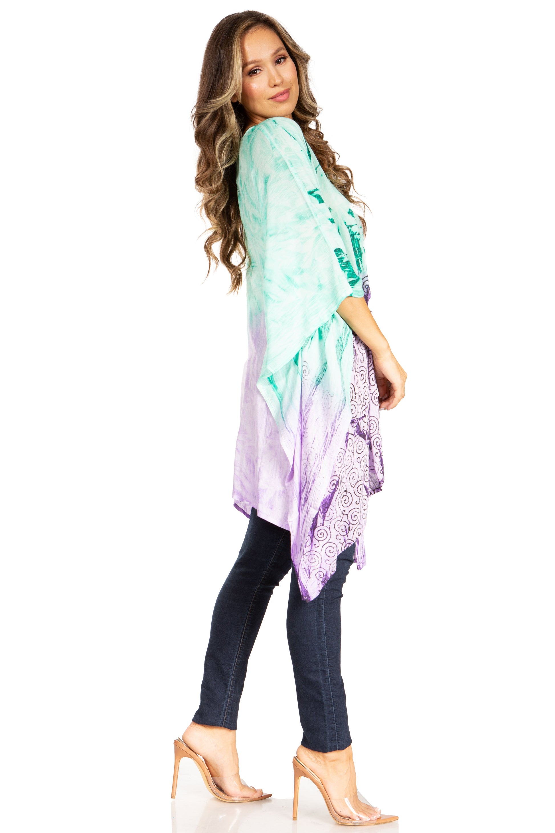 Sakkas Adalwin Third Tie Dye Desert Sun Circle Ponch Tunic Top Blouse W/Embroidery - Concordia Style Boutique