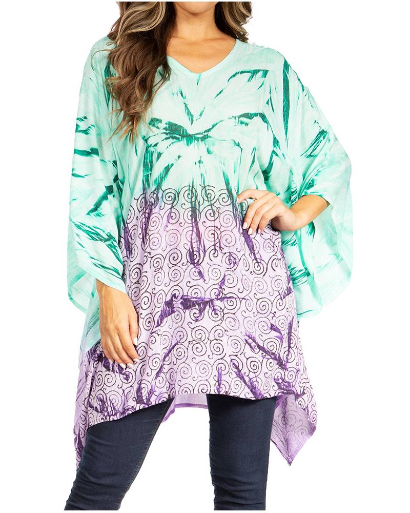 Sakkas Adalwin Third Tie Dye Desert Sun Circle Ponch Tunic Top Blouse W/Embroidery - Concordia Style Boutique