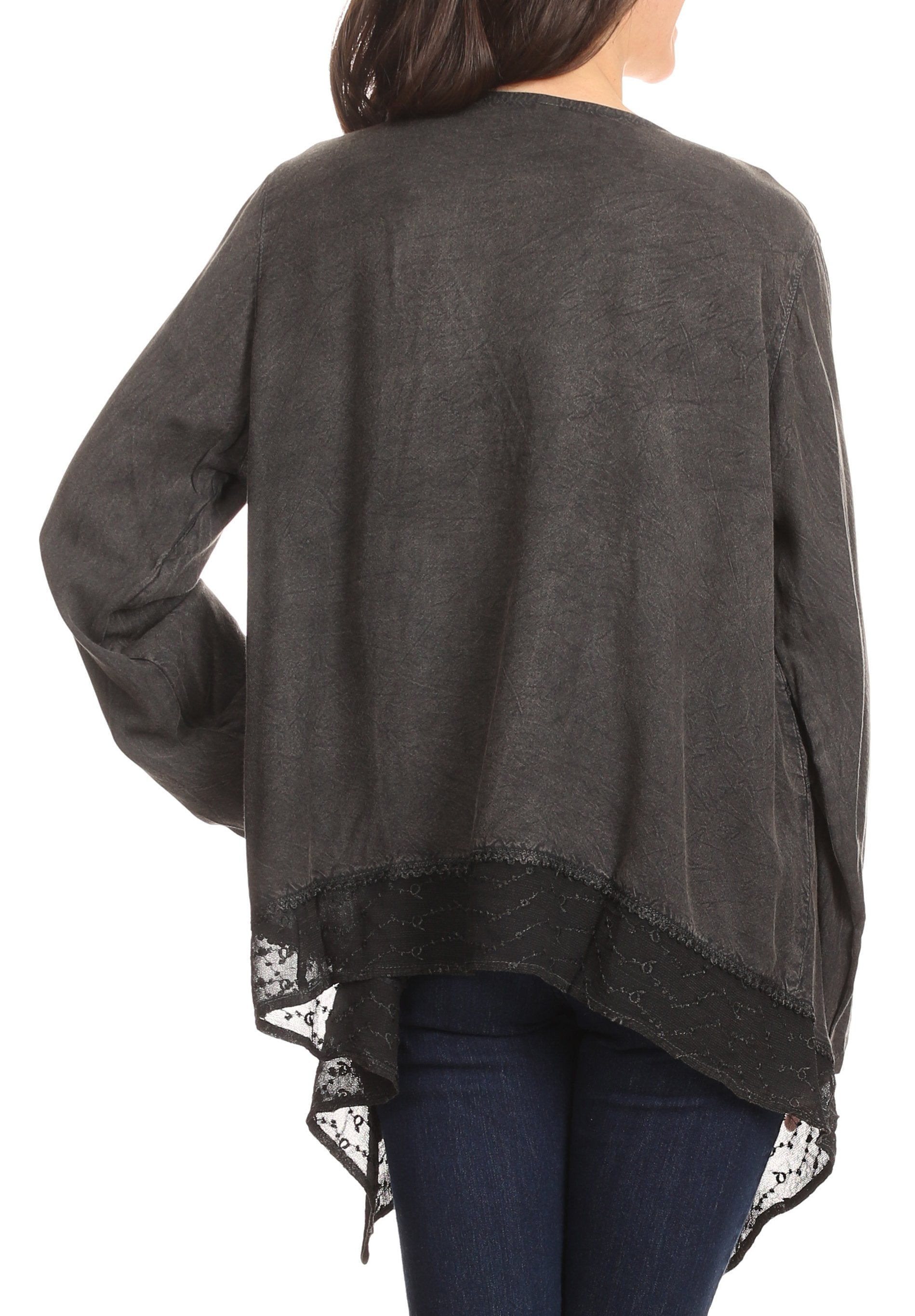 Sakkas Isenia Cardigan Open Front Kimono Long Sleeve Embroidered Top Blouse Lace - Concordia Style Boutique