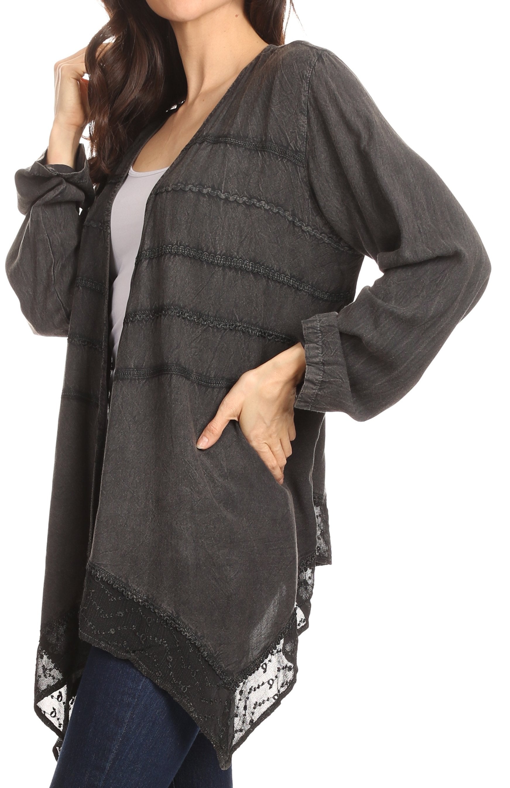 Sakkas Isenia Cardigan Open Front Kimono Long Sleeve Embroidered Top Blouse Lace - Concordia Style Boutique
