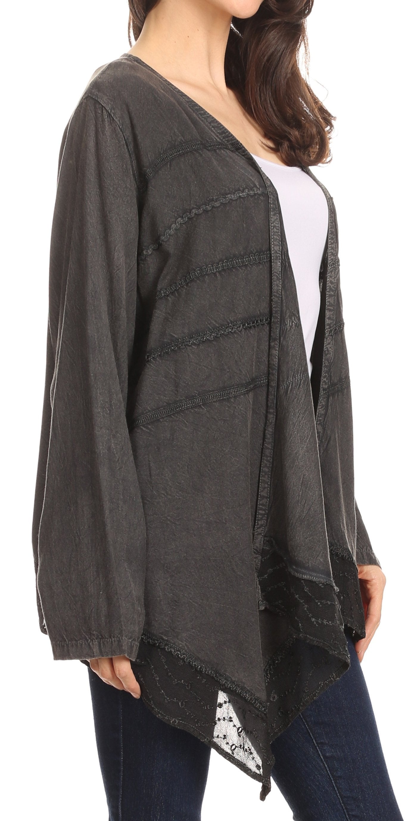 Sakkas Isenia Cardigan Open Front Kimono Long Sleeve Embroidered Top Blouse Lace - Concordia Style Boutique