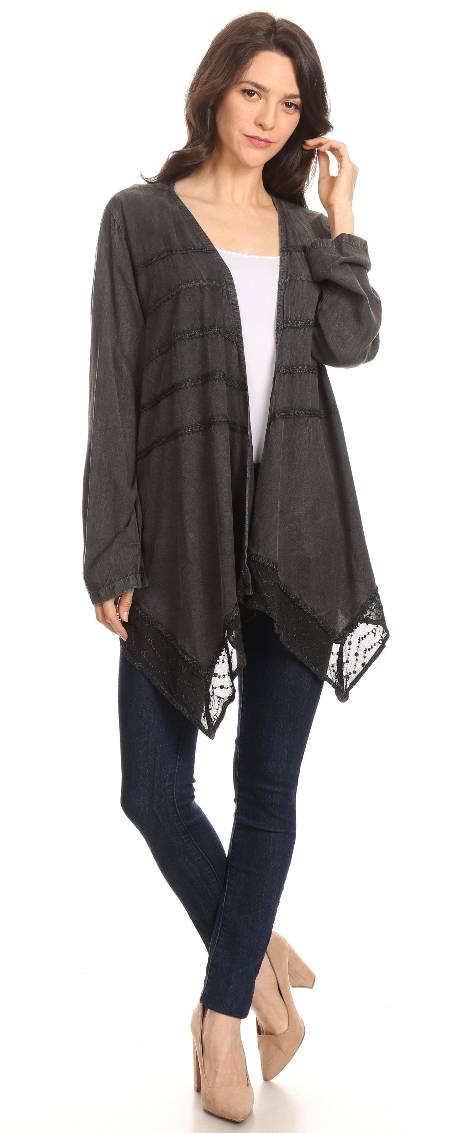 Sakkas Isenia Cardigan Open Front Kimono Long Sleeve Embroidered Top Blouse Lace - Concordia Style Boutique