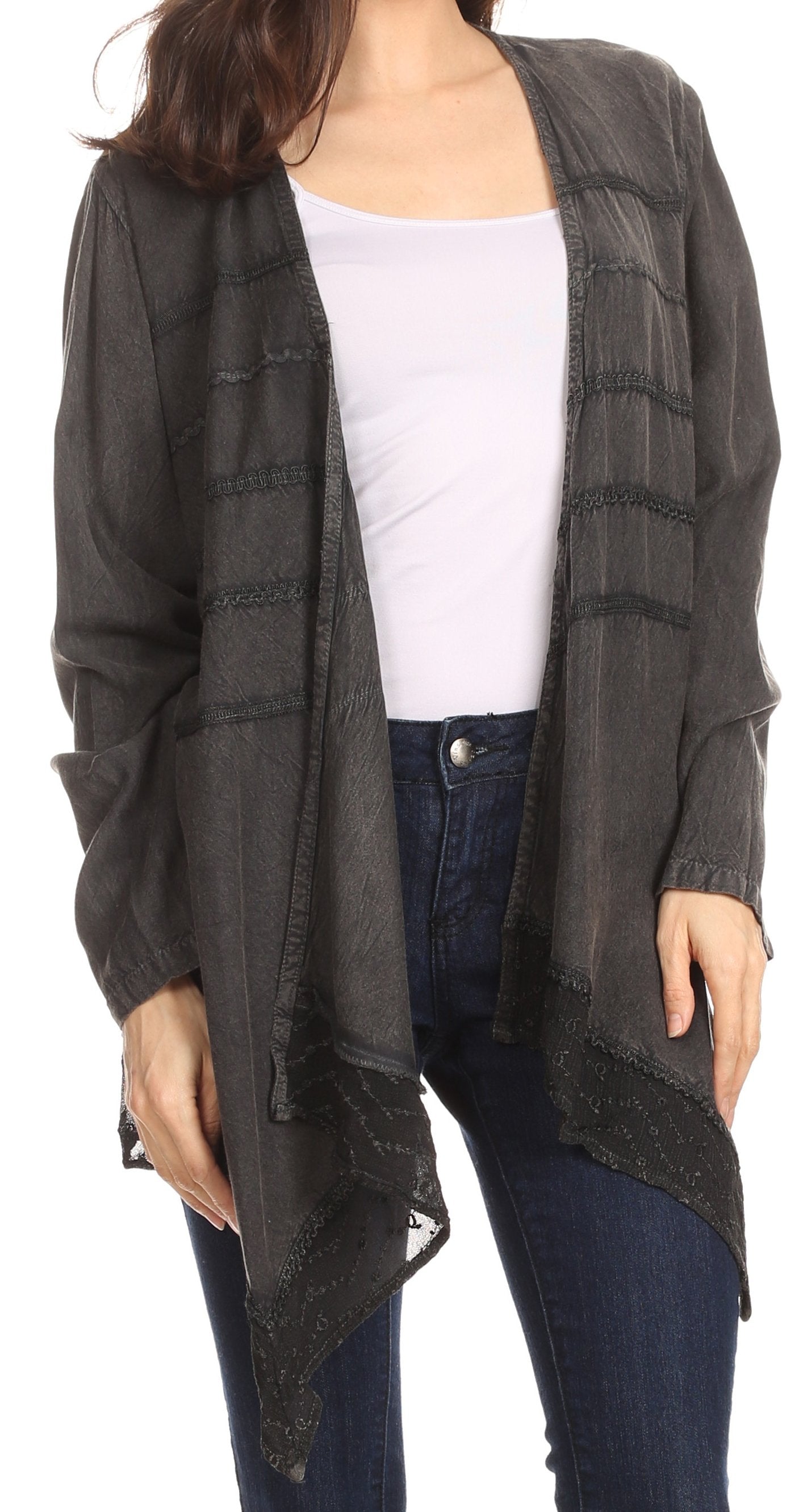 Sakkas Isenia Cardigan Open Front Kimono Long Sleeve Embroidered Top Blouse Lace - Concordia Style Boutique