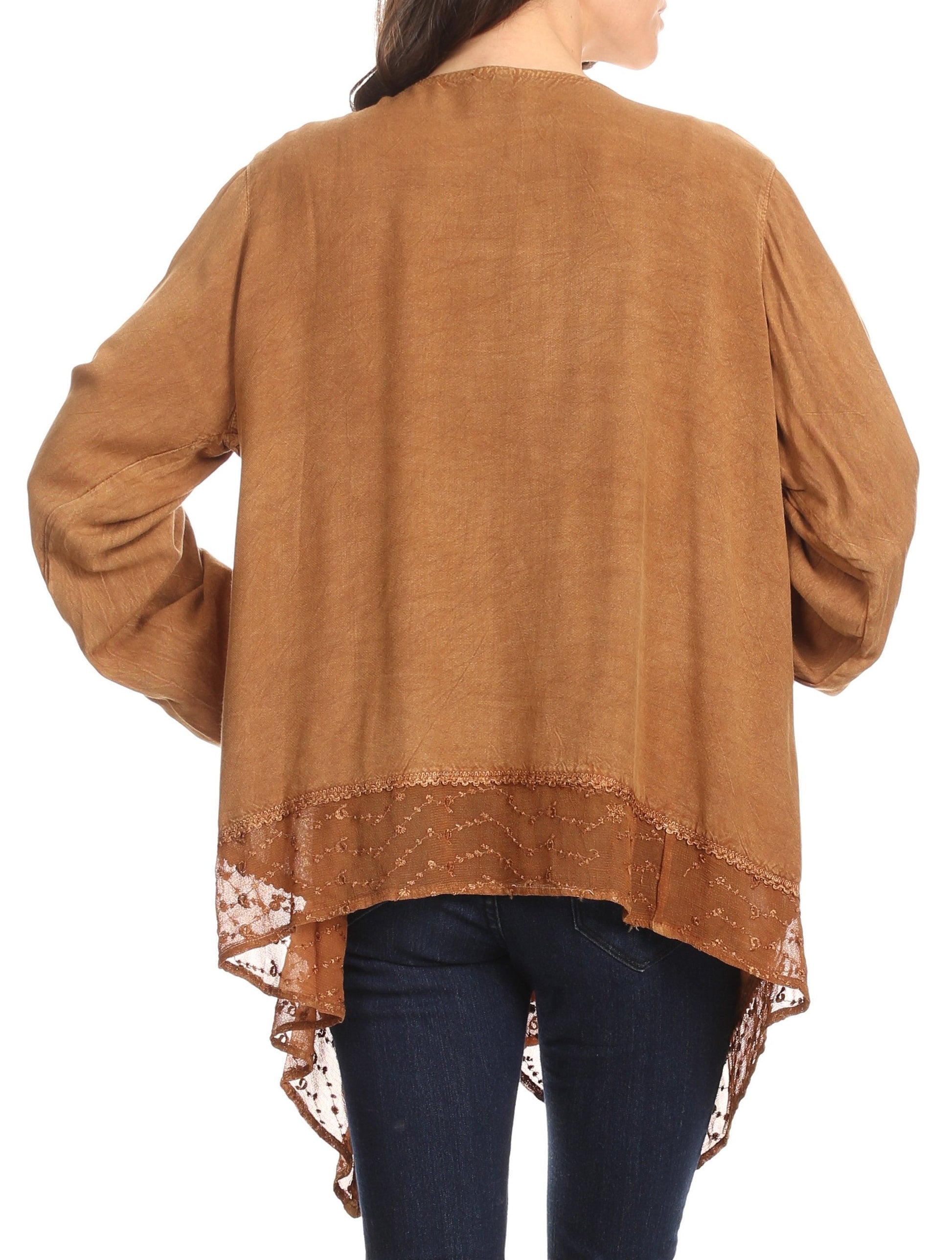 Sakkas Isenia Cardigan Open Front Kimono Long Sleeve Embroidered Top Blouse Lace - Concordia Style Boutique
