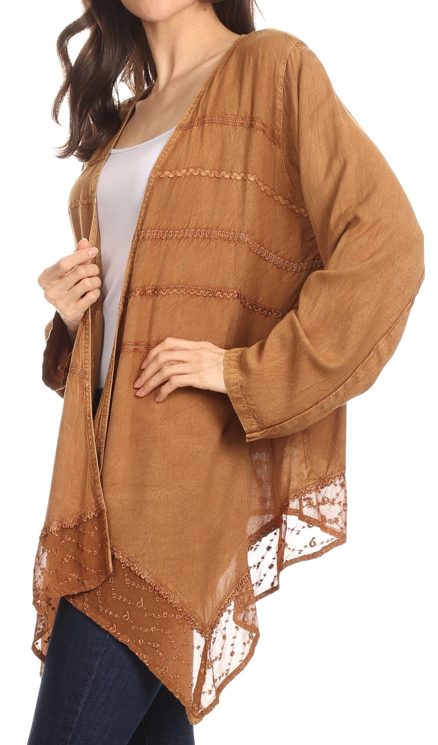 Sakkas Isenia Cardigan Open Front Kimono Long Sleeve Embroidered Top Blouse Lace - Concordia Style Boutique