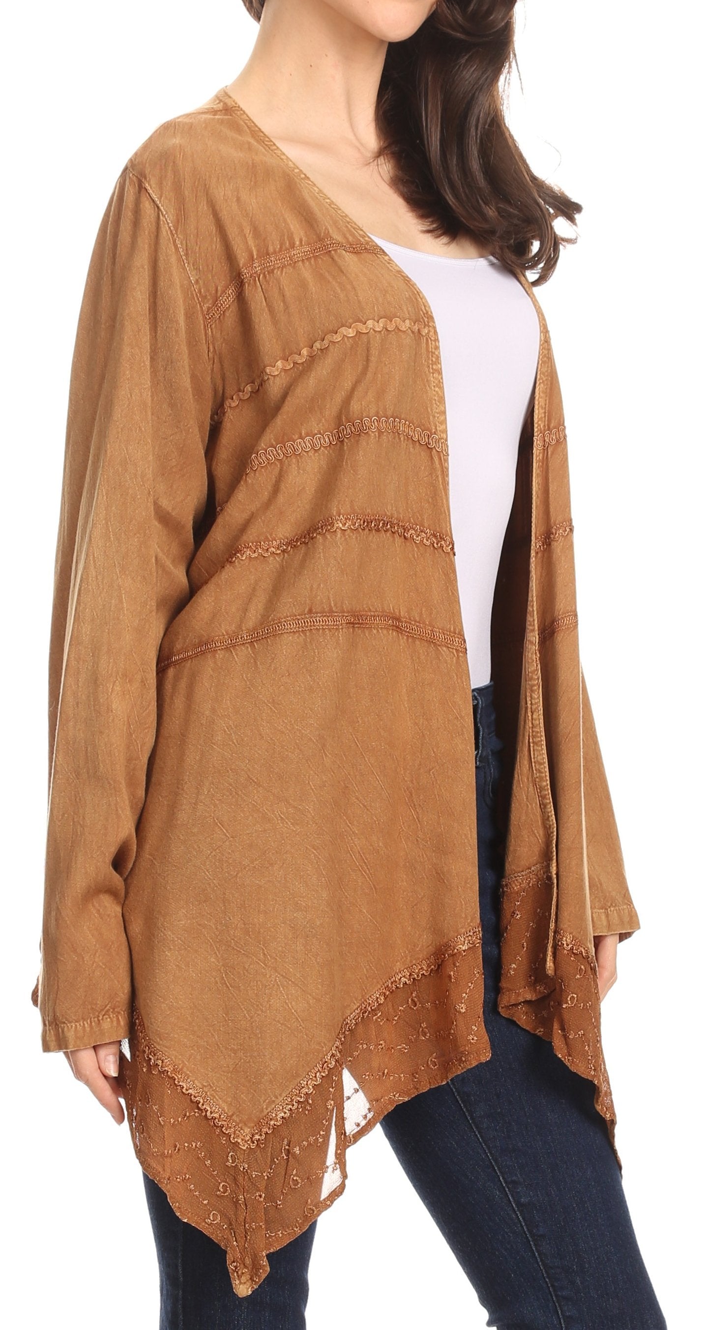 Sakkas Isenia Cardigan Open Front Kimono Long Sleeve Embroidered Top Blouse Lace - Concordia Style Boutique