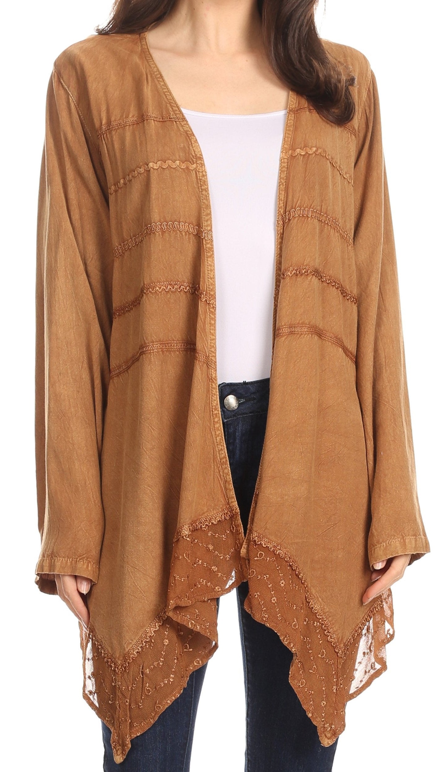 Sakkas Isenia Cardigan Open Front Kimono Long Sleeve Embroidered Top Blouse Lace - Concordia Style Boutique