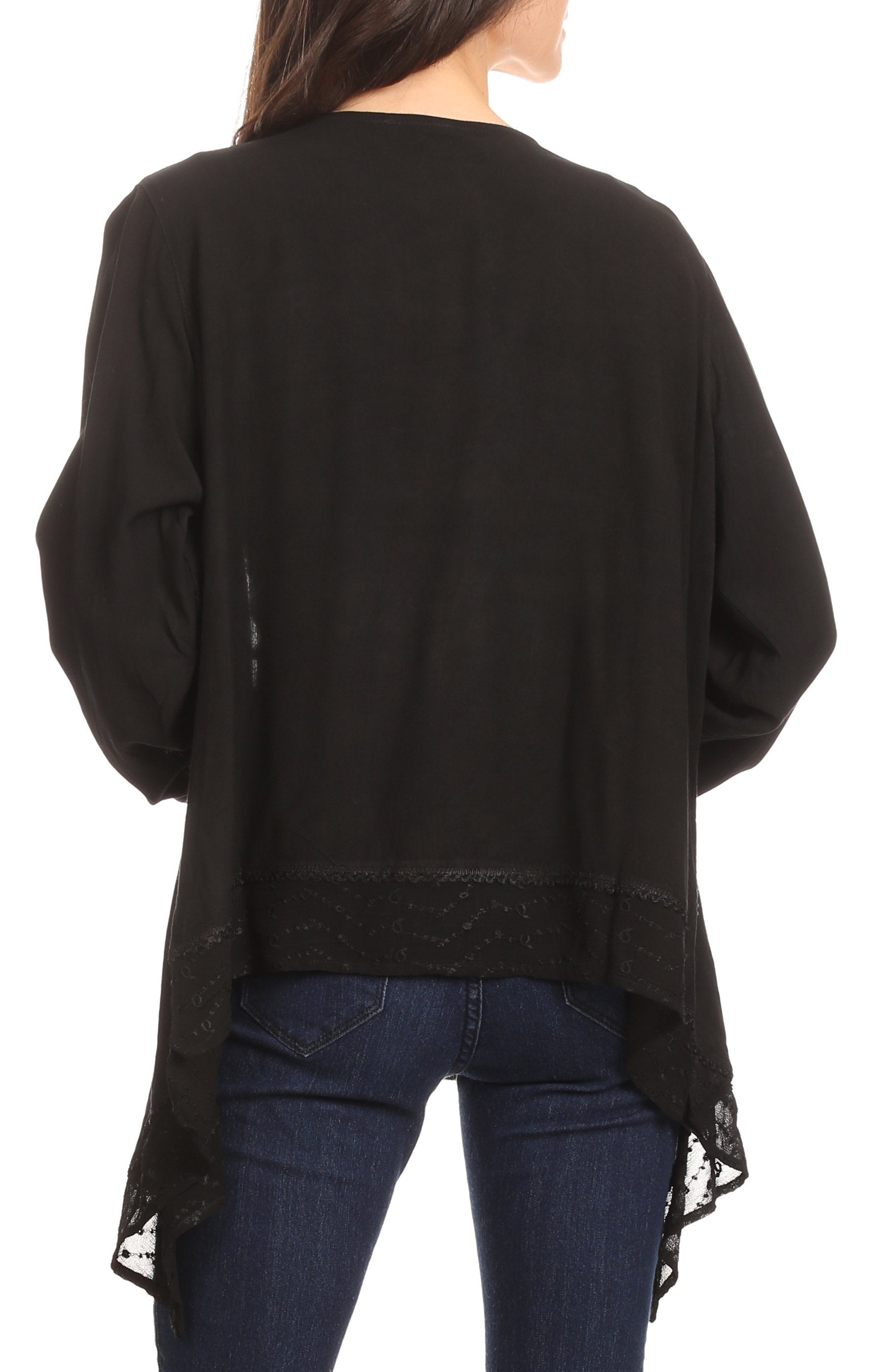 Sakkas Isenia Cardigan Open Front Kimono Long Sleeve Embroidered Top Blouse Lace - Concordia Style Boutique