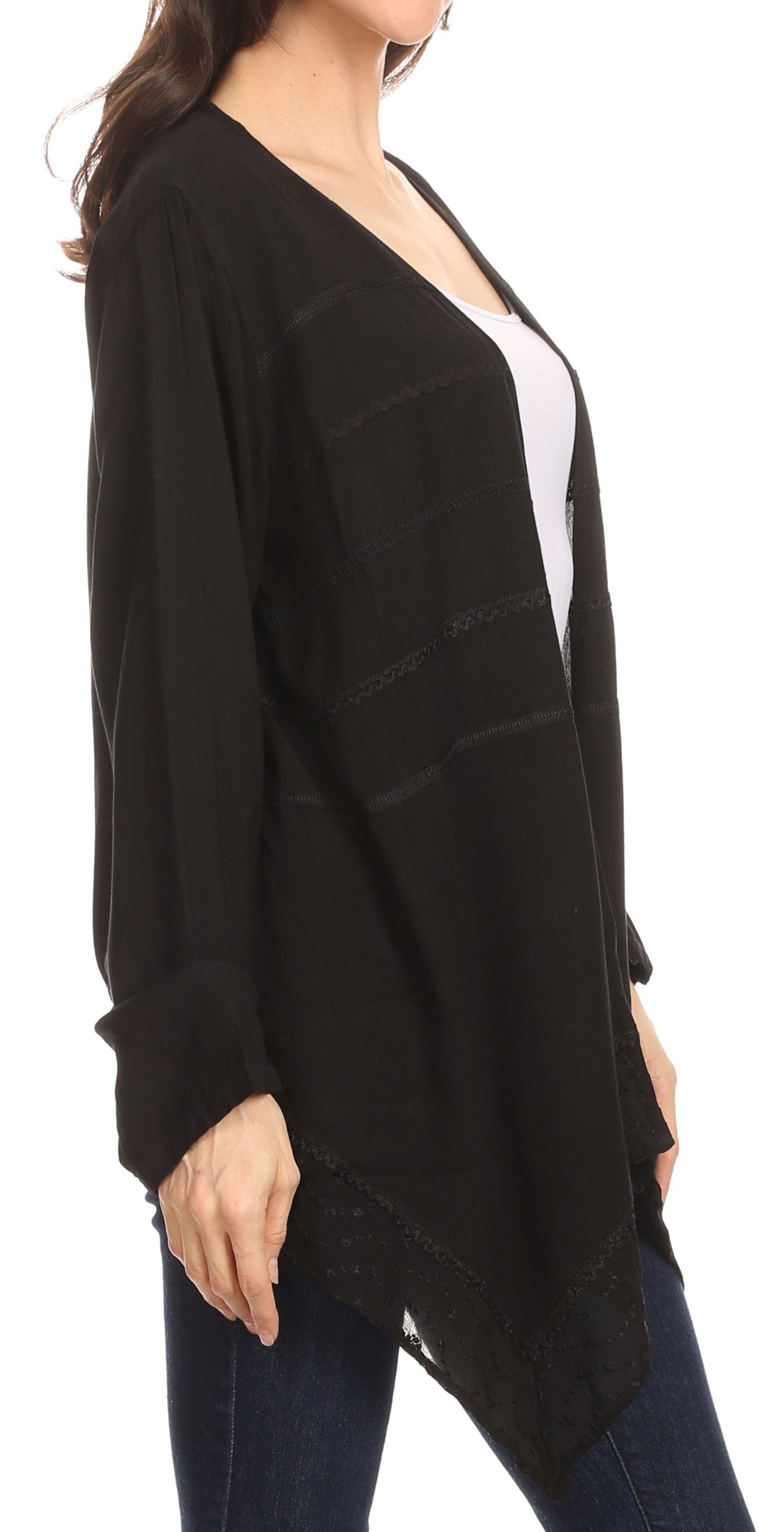 Sakkas Isenia Cardigan Open Front Kimono Long Sleeve Embroidered Top Blouse Lace - Concordia Style Boutique