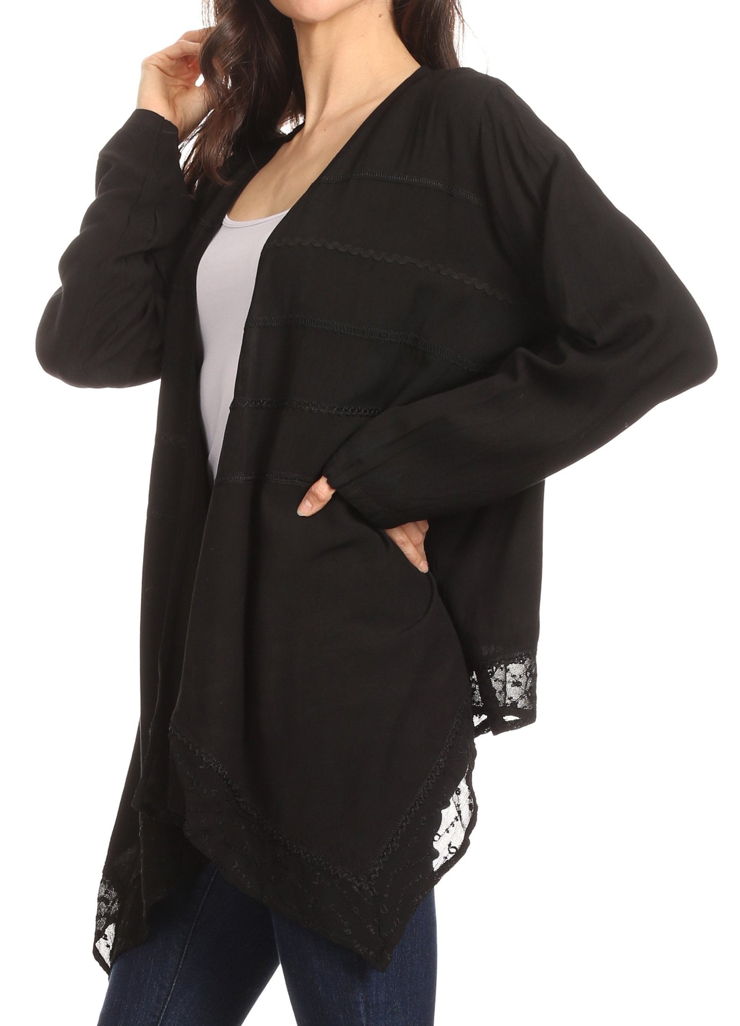 Sakkas Isenia Cardigan Open Front Kimono Long Sleeve Embroidered Top Blouse Lace - Concordia Style Boutique