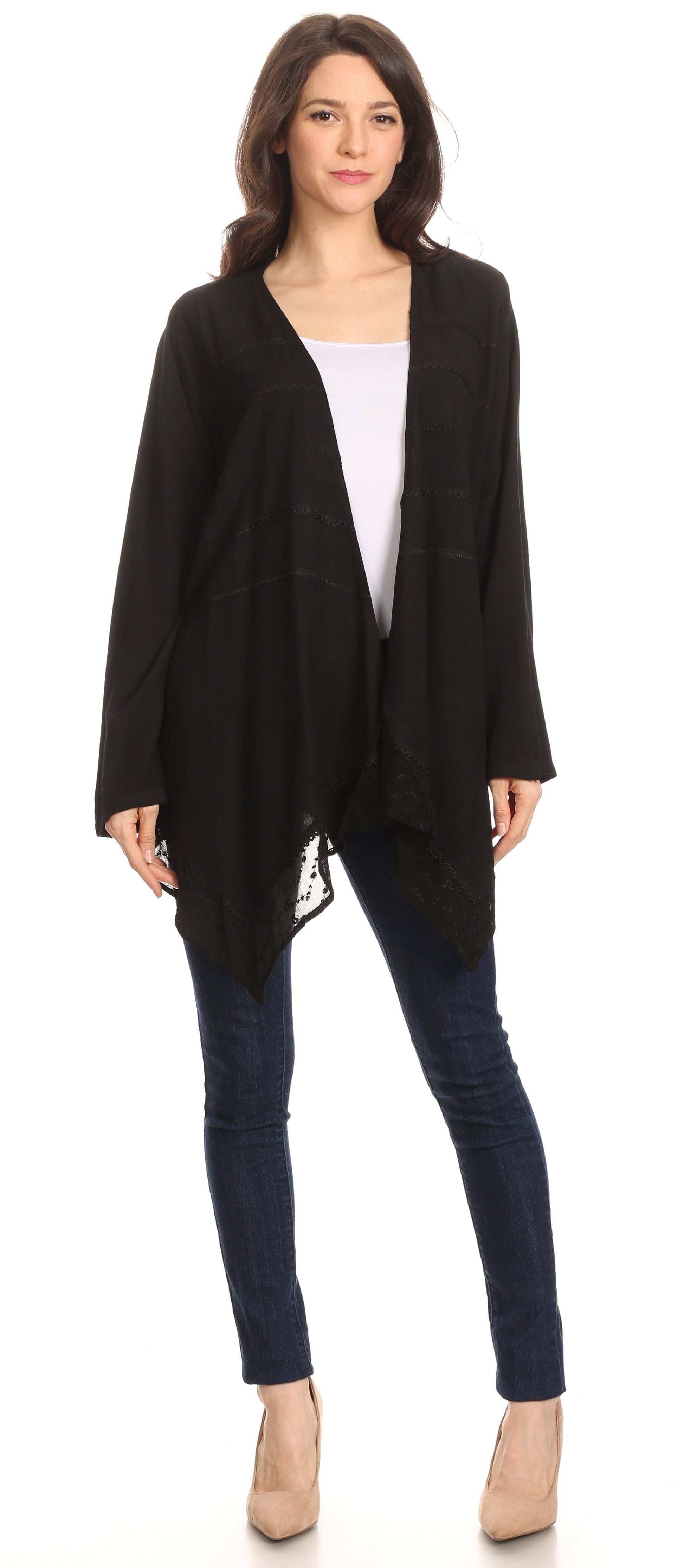 Sakkas Isenia Cardigan Open Front Kimono Long Sleeve Embroidered Top Blouse Lace - Concordia Style Boutique