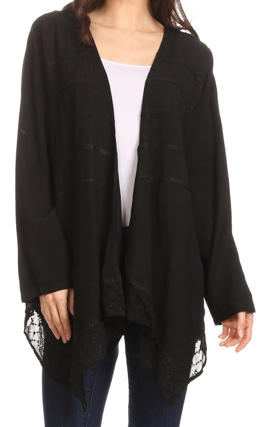 Sakkas Isenia Cardigan Open Front Kimono Long Sleeve Embroidered Top Blouse Lace - Concordia Style Boutique