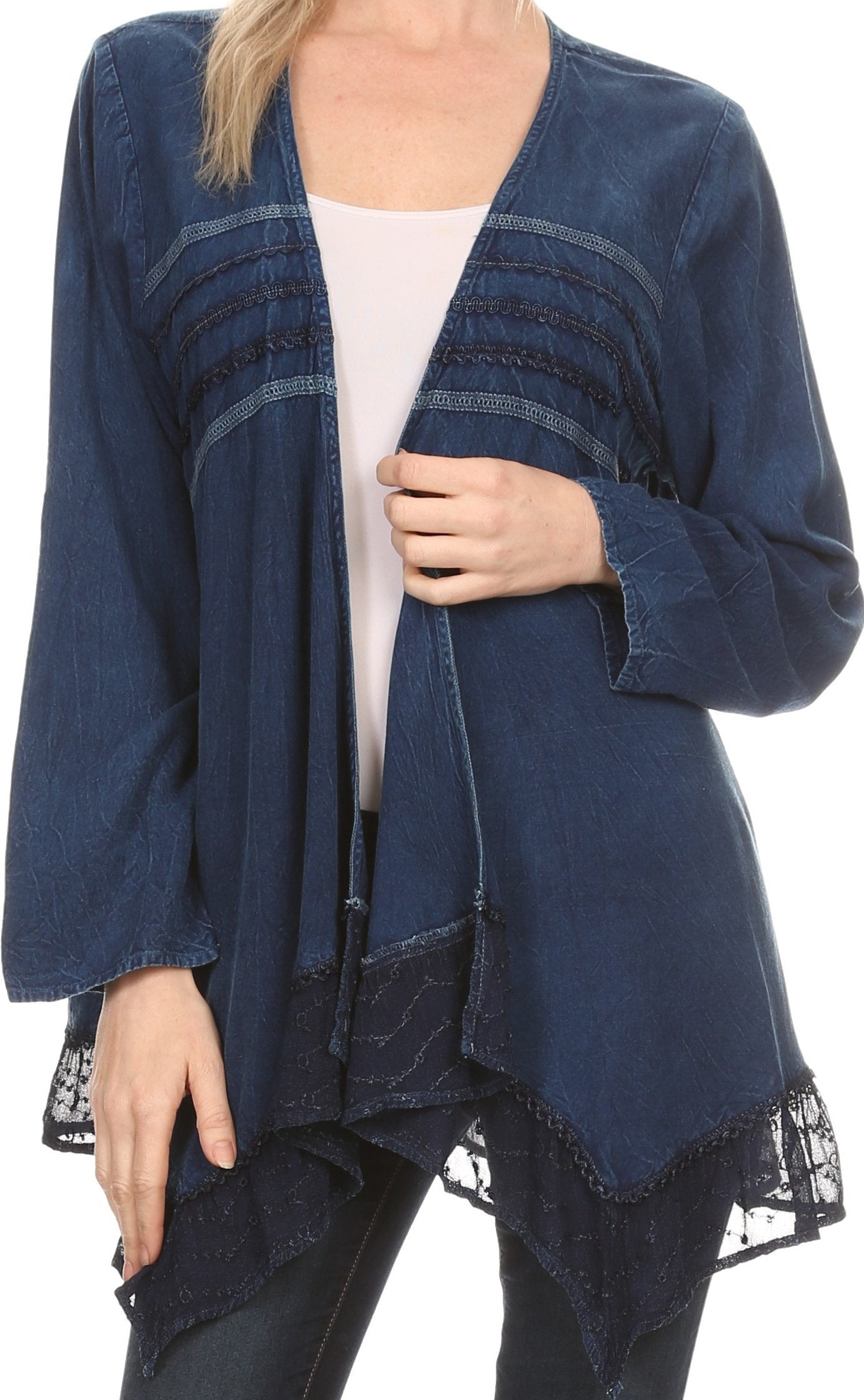Sakkas Isenia Cardigan Open Front Kimono Long Sleeve Embroidered Top Blouse Lace - Concordia Style Boutique