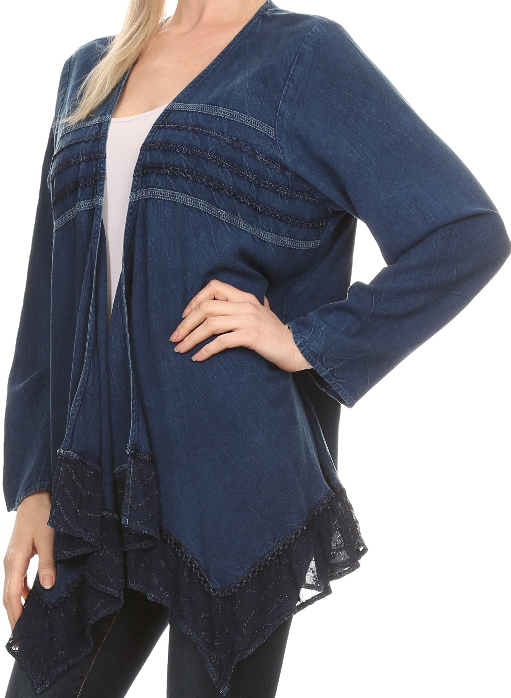 Sakkas Isenia Cardigan Open Front Kimono Long Sleeve Embroidered Top Blouse Lace - Concordia Style Boutique
