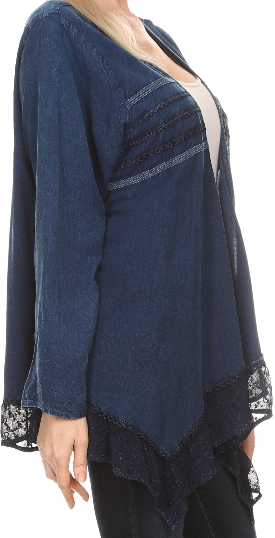 Sakkas Isenia Cardigan Open Front Kimono Long Sleeve Embroidered Top Blouse Lace - Concordia Style Boutique